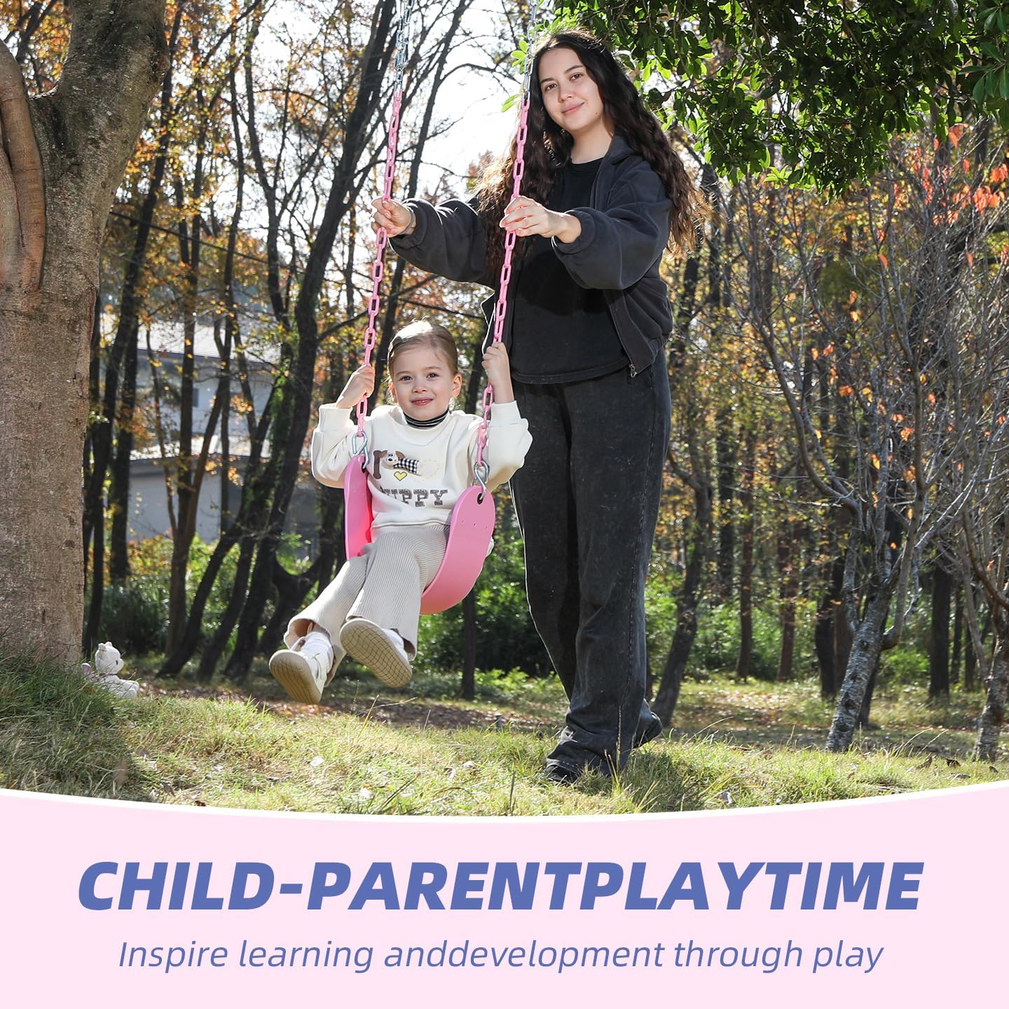 2 Pack Pink Swings Seats Heavy Duty 66 Inches Chain Plastic Coated - Playground Swing Set Accessories Replacement with Snap Hooks (Pink)