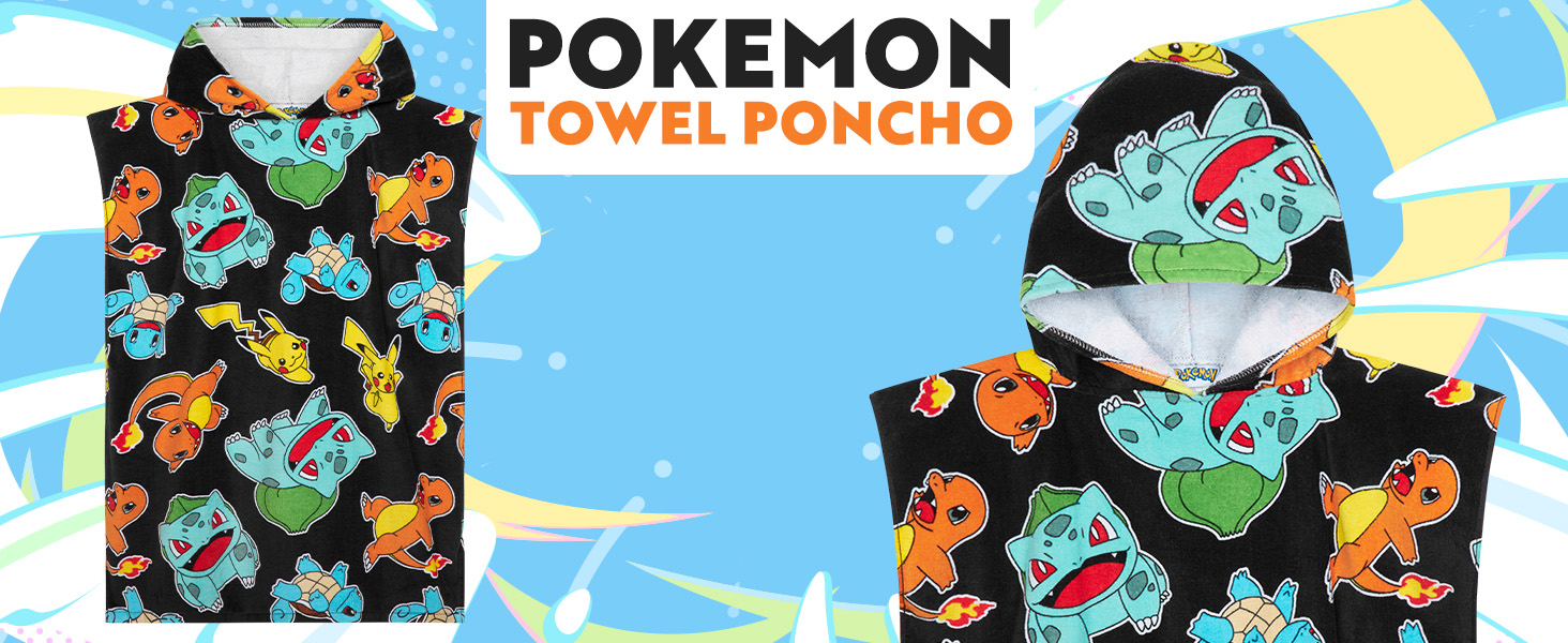 Serviette Poncho Pokémon Enfant - Capuche - Taille 10-13 Ans - Coton Absorbant - Plage Piscine Bain