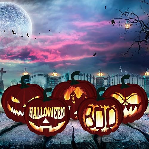 Miniatura 4 de Whaline 15 plantillas grandes de talla de calabaza de Halloween de 7.9 pulgadas, plantilla de calabaza reutilizable de plástico PET para pintar en