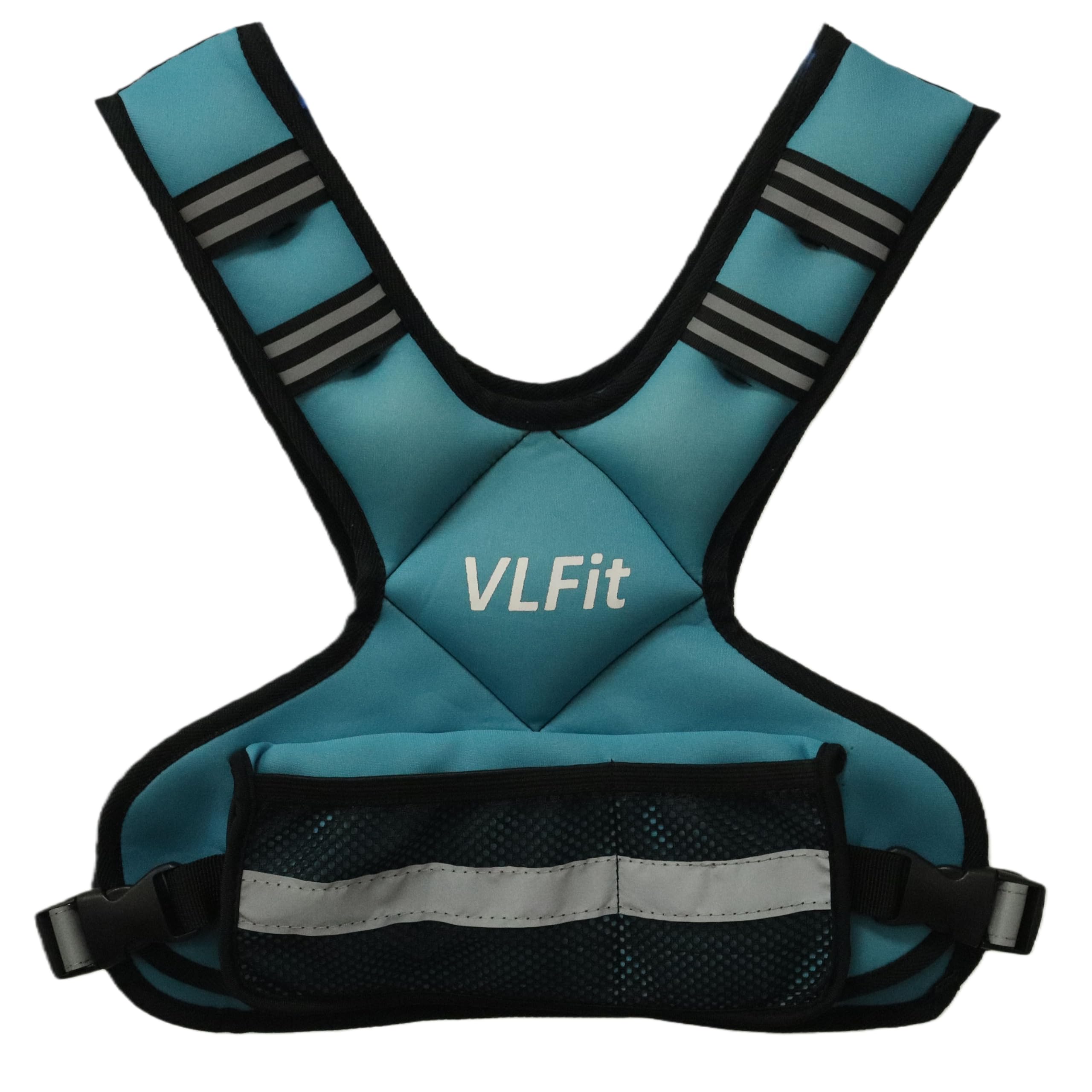 VLFit Gilet ponderato regolabile per allenamento della forza, sacchi di sabbia in ferro rimovibili, dimensioni del busto regolabili, gilet fitness resistente per uomini e donne (blu, 5,5-8,2 kg)