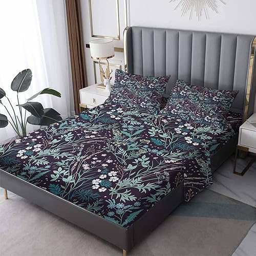 Juego de sábanas de flores divididas tamaño King, sábanas botánicas florales, sábanas y fundas de almohada estampadas de 5 piezas, microfibra suave