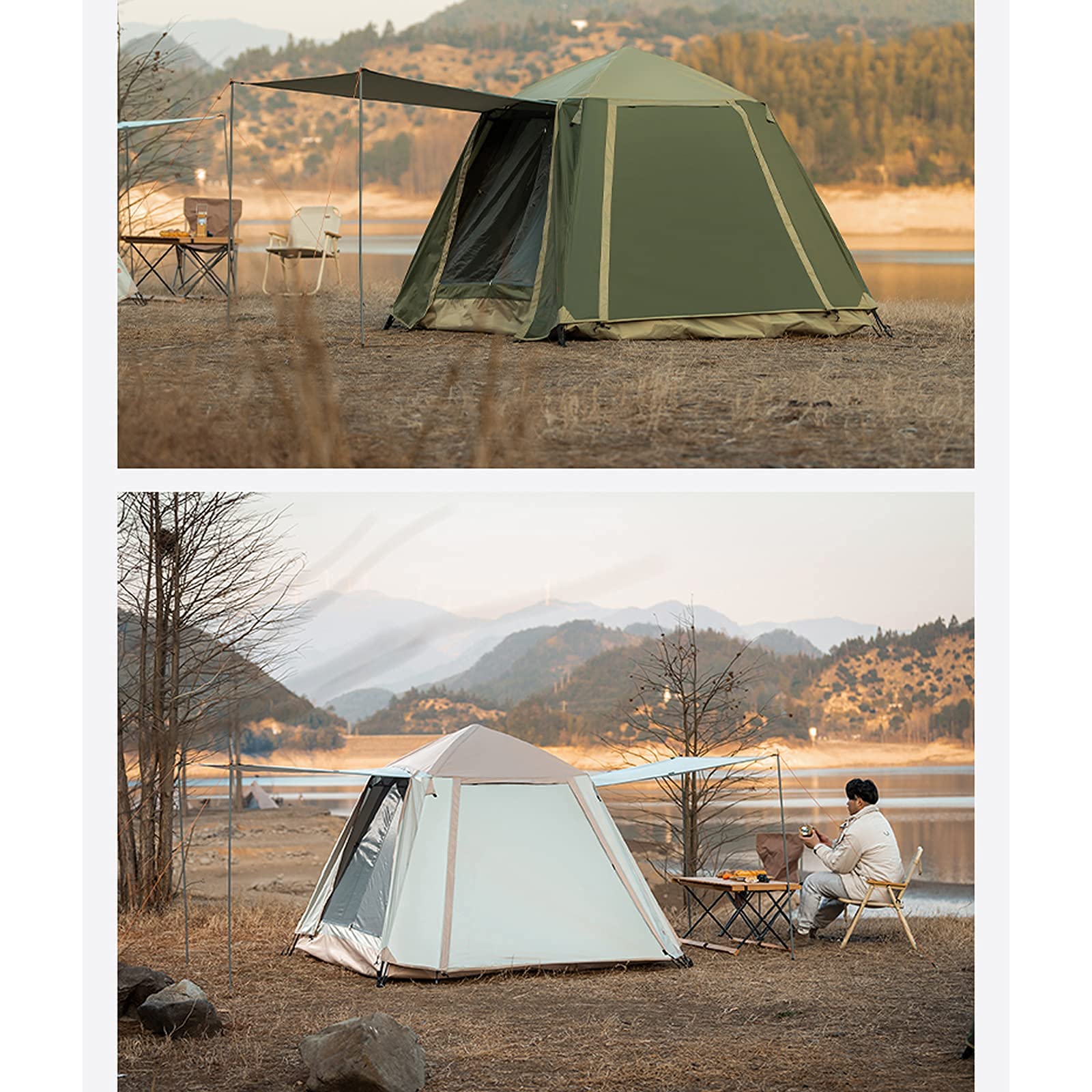 Amazon | 屋外キャンプ自動テント雨と雨の保護厚い二層日焼け防止大型