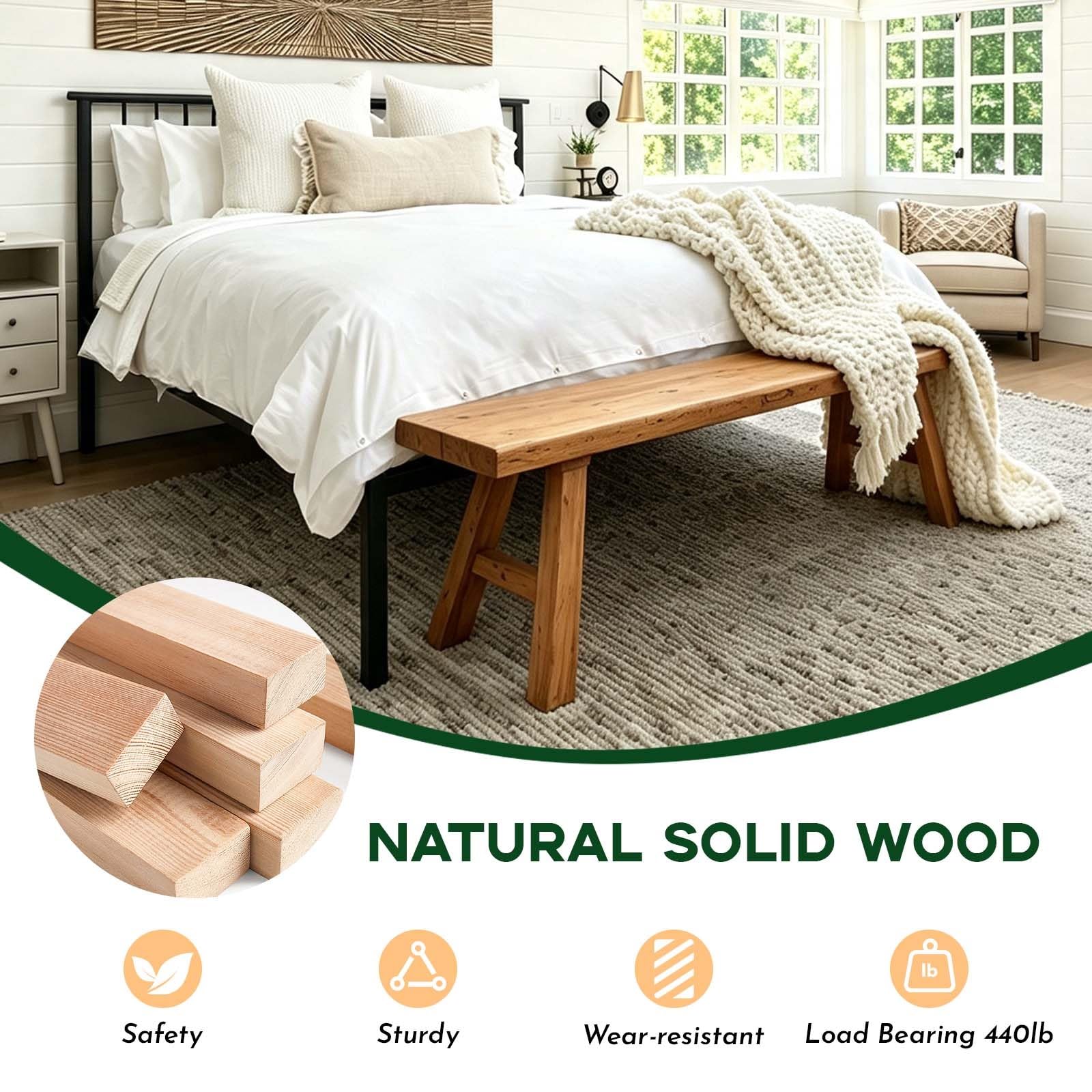 Narrow Entryway Bench Farmhouse Wood End of Bed Bench 20" 32" 39" 47" 55" 63" 71" 79" Sturdy Stable Skinny Long Benchs for Bedroom Hallway Dining Room Porch Easy to Assemble Natural Finish(20")