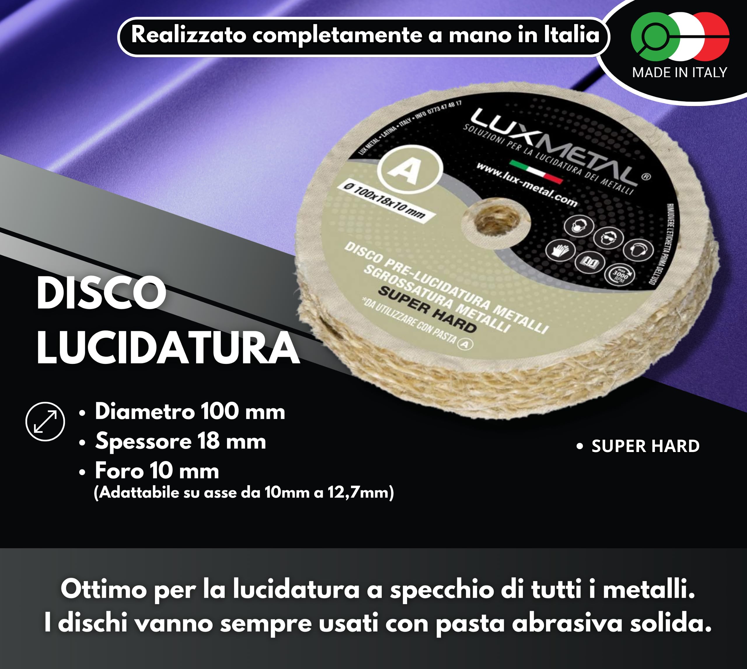 Lux Metal Disco Lucidatura Super Hard 100 mm In Sisal Cotone Dischi Lucidare A Specchio Acciaio Inox Metalli Sgrossatura Alluminio Ruota Lucidante Per Trapano Mola Elimina Graffi Ottone Rame Ferro