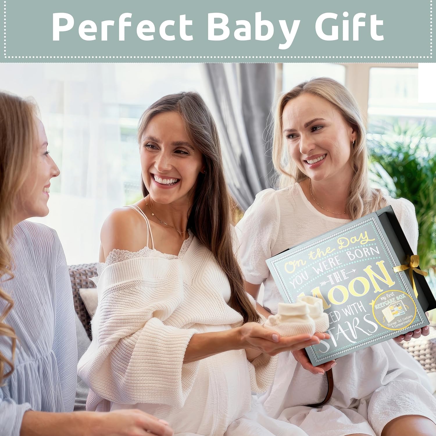 Votum Baby Keepsake Box for Treasured Memories, Moon & Stars - Lightweight, Handcrafted Baby Boxes with 9 Labeled Compartments for First Memories - Gender Neutral Baby Shower Gifts for Girls, Boys - Image 5