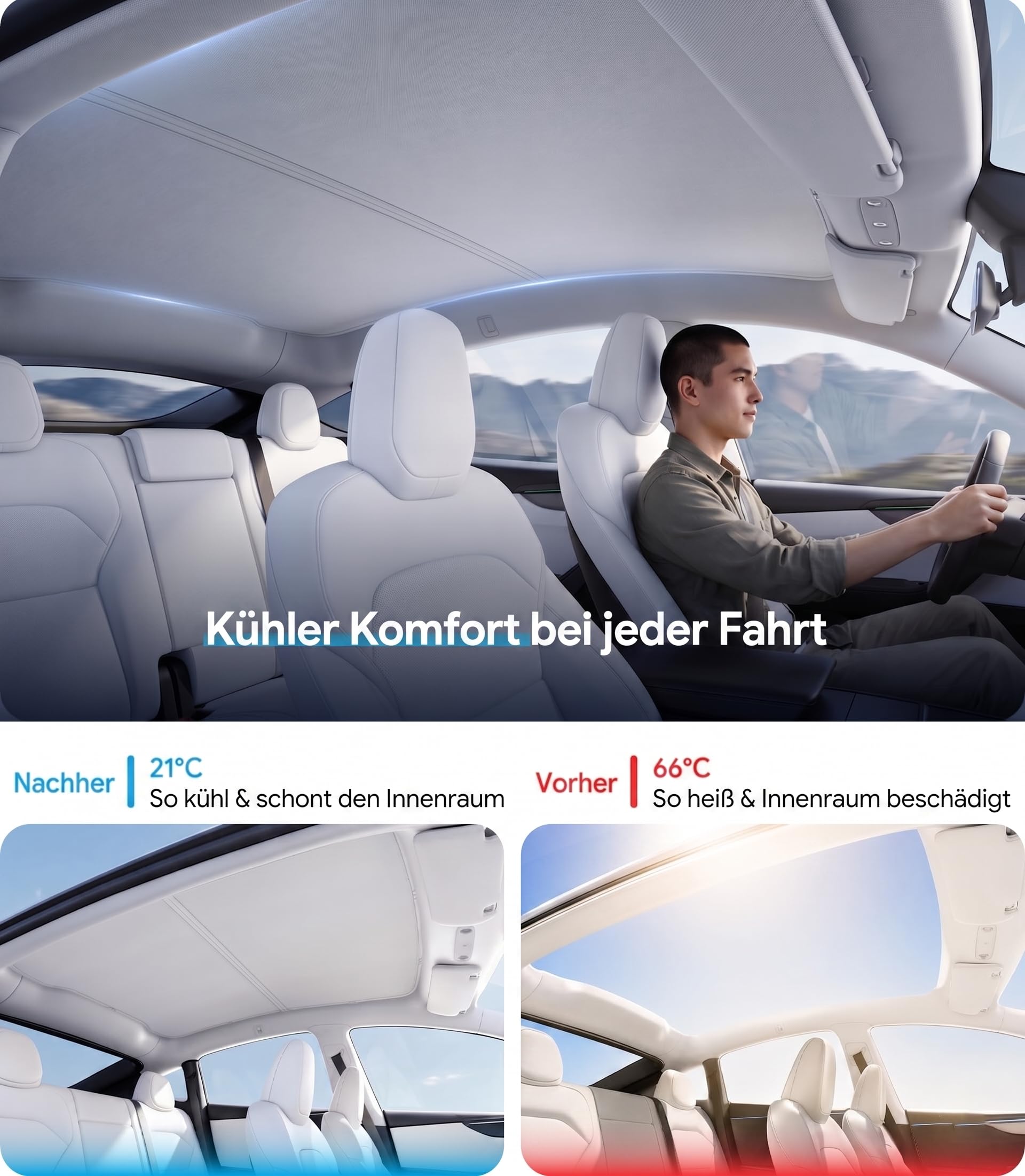 Wigoo 2025 Tesla New Model Y Wacholderzubehör Sonnenschutz Dach [Never Sag, Nano Ice-Crystal Coatings] 3-Gen Wärmedämmung Glasdach Sonnenschutz, Zubehör für Tesla Juniper Model Y, Innengrau