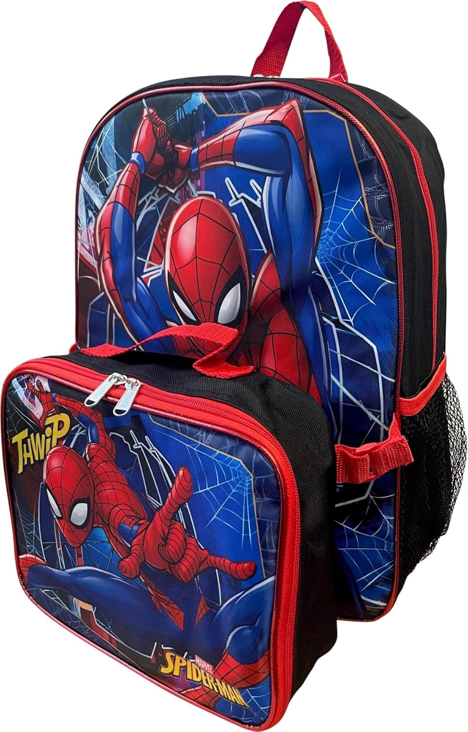 Ruz Spiderman Boy's 16 Inch Backpack With Removable Matching Lunch Box Set (Black-Red) - Image 7