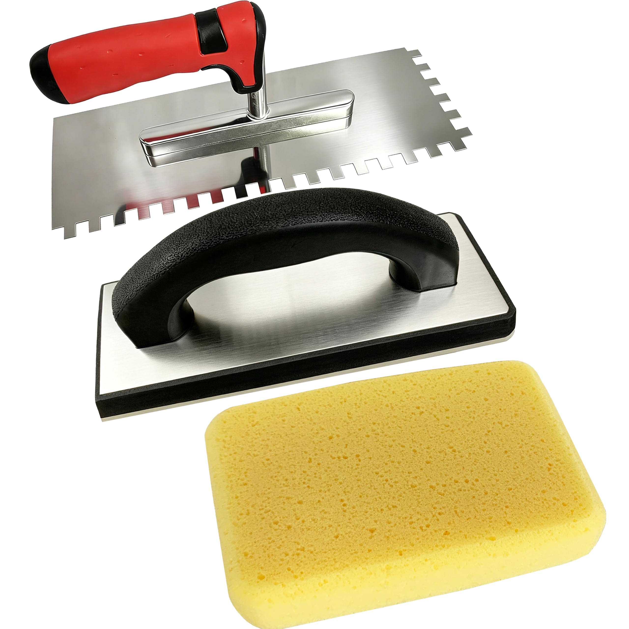 This 3-piece Tile Grouting Tool kit Includes Rubber Grout, an 8mm Notched Trowel, and a high-Density Tile Grout Sponge; Professional-Grade and Easy to Clean, It's Ideal for DIY Building Enthusiasts.