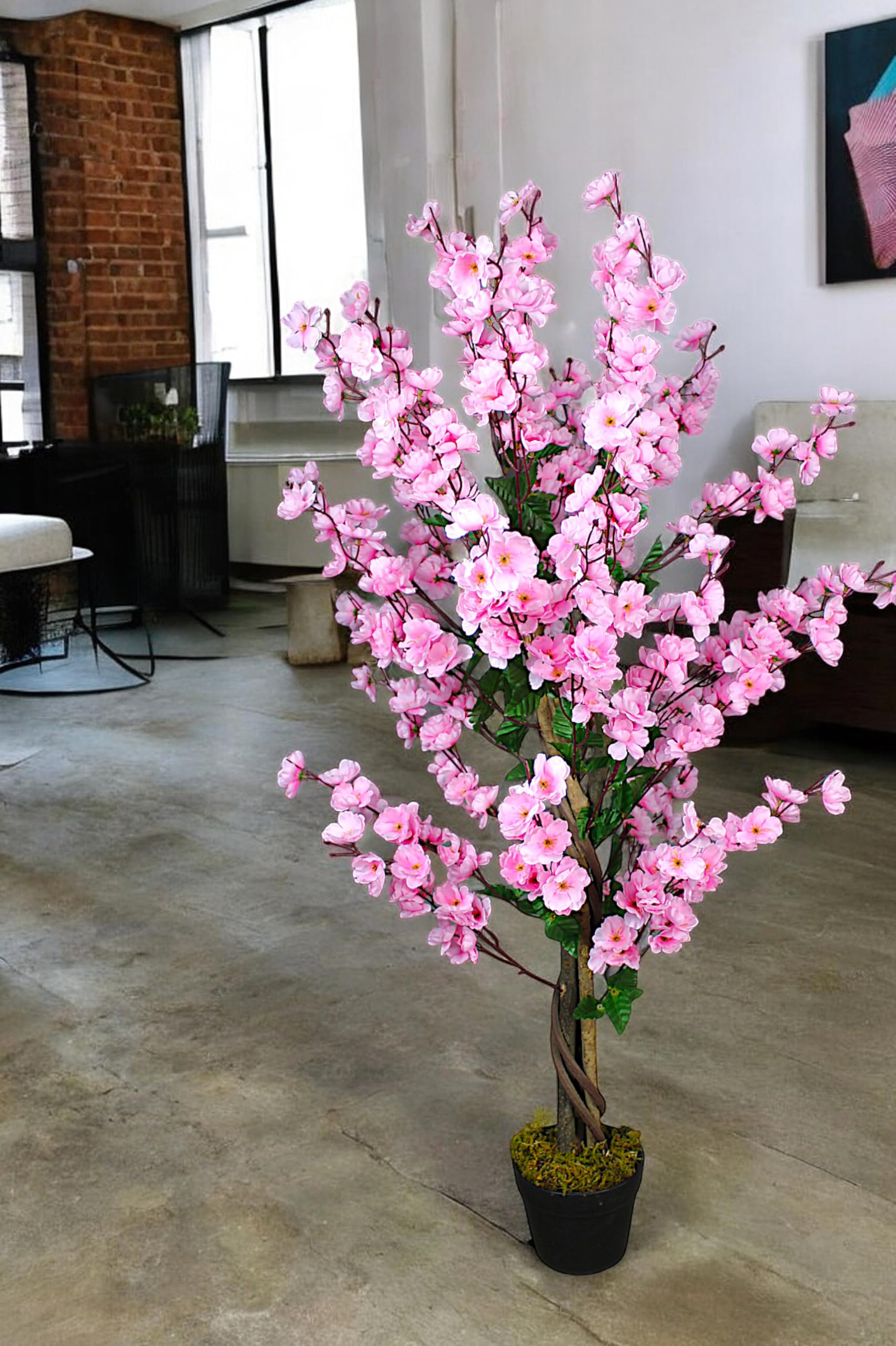 Arnusa Plante Artificielle à Fleurs Roses Arbre Artificiel 120 cm Décoration du Salon Grande Plante en Pot Fleur de Printemps