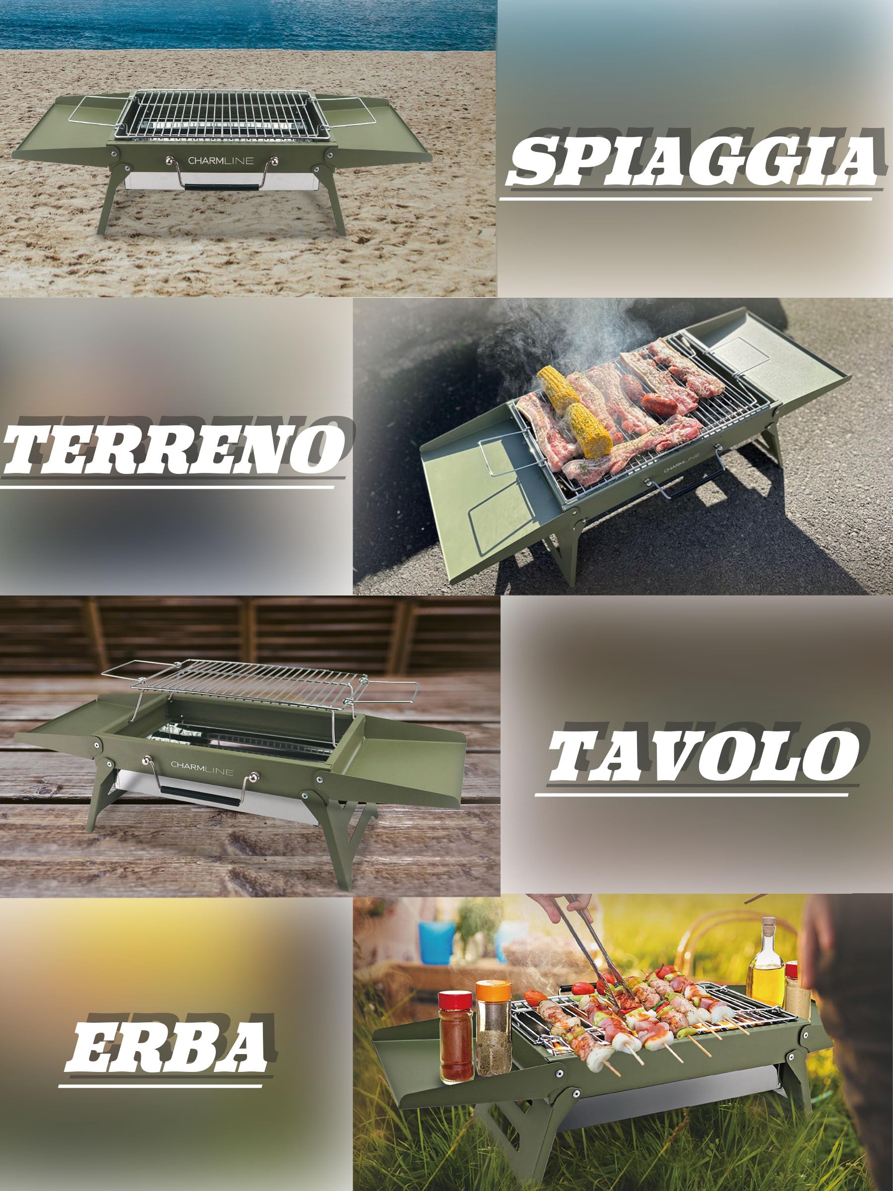 Charmline Griglia a Carbone Portatile Pieghevole 34x23 cm, BBQ Compatta per Campeggio Picnic Giardino
