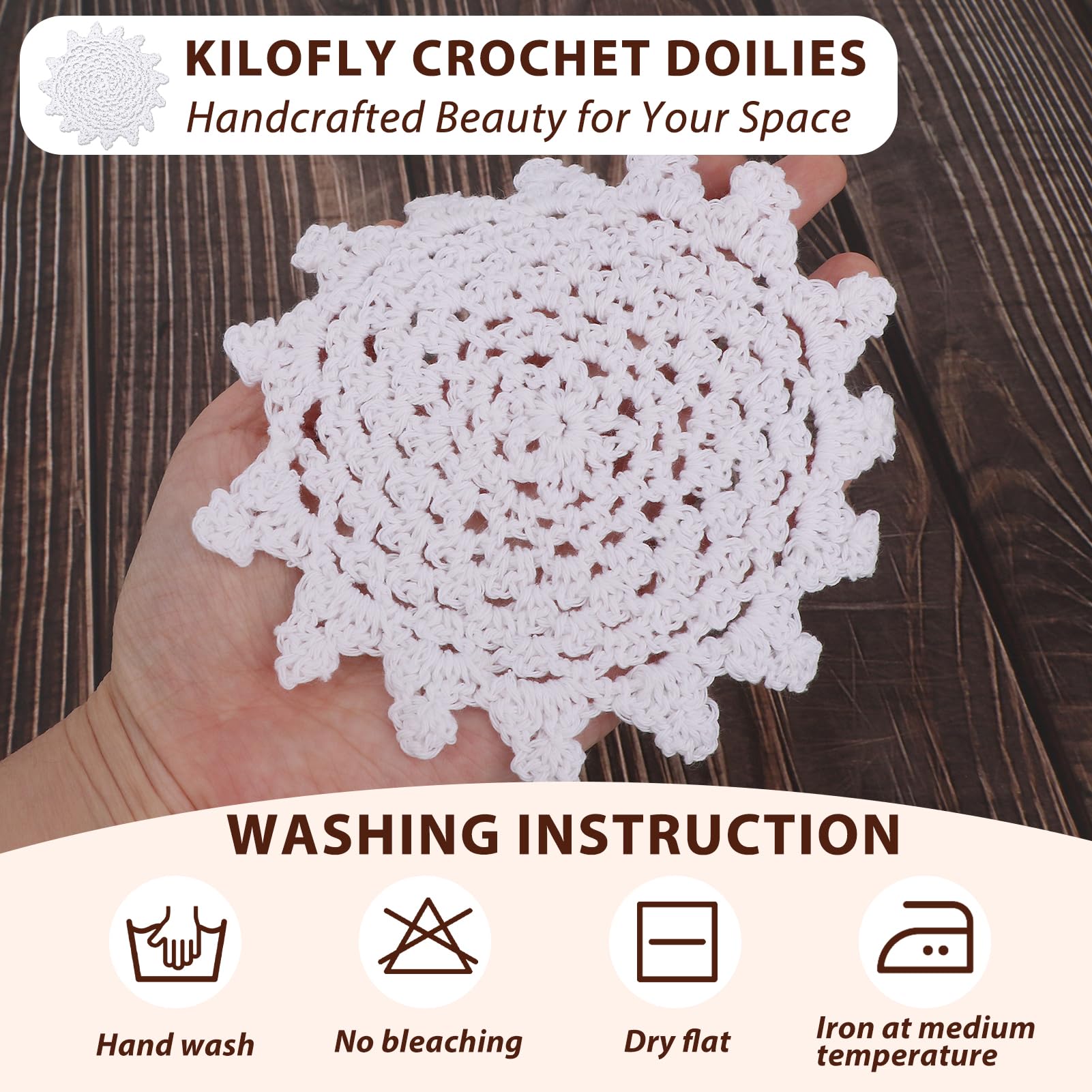 4 Centrini Da Tavola Kilofly In Cotone All'uncinetto – Tovagliette Floreali Vintage 25x25 Cm, Bianco