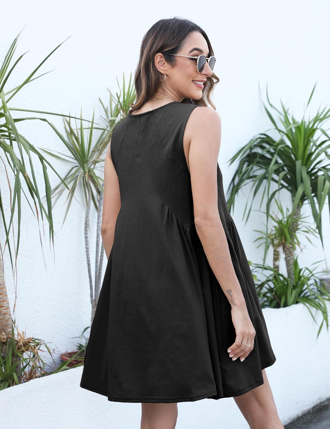 Athlisan Womens Summer Sleeveless Mini Dress Casual Loose V Neck Sundress with Pockets - Image 6