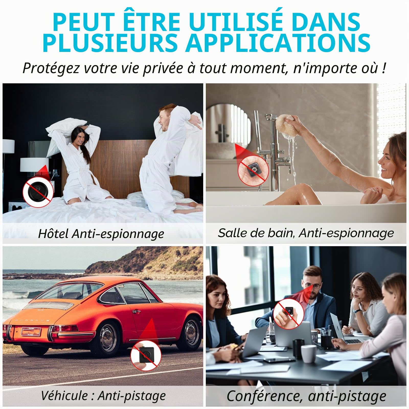 Micro Espion Détecteur, Bug Détecteur RF sans Fil, Anti-Espion Camera Espion GPS, Detecteur de Camera et Micro Espion, Détecteur de Bugs pour pour Bureau à Domicile Hôtel