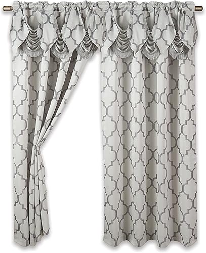 Miniatura 13 de Elegant Comfort Paneles de cortina con estampado de enrejado marroquí, cenefa plisada adjunta, con bolsillo para barra de 2 pulgadas para