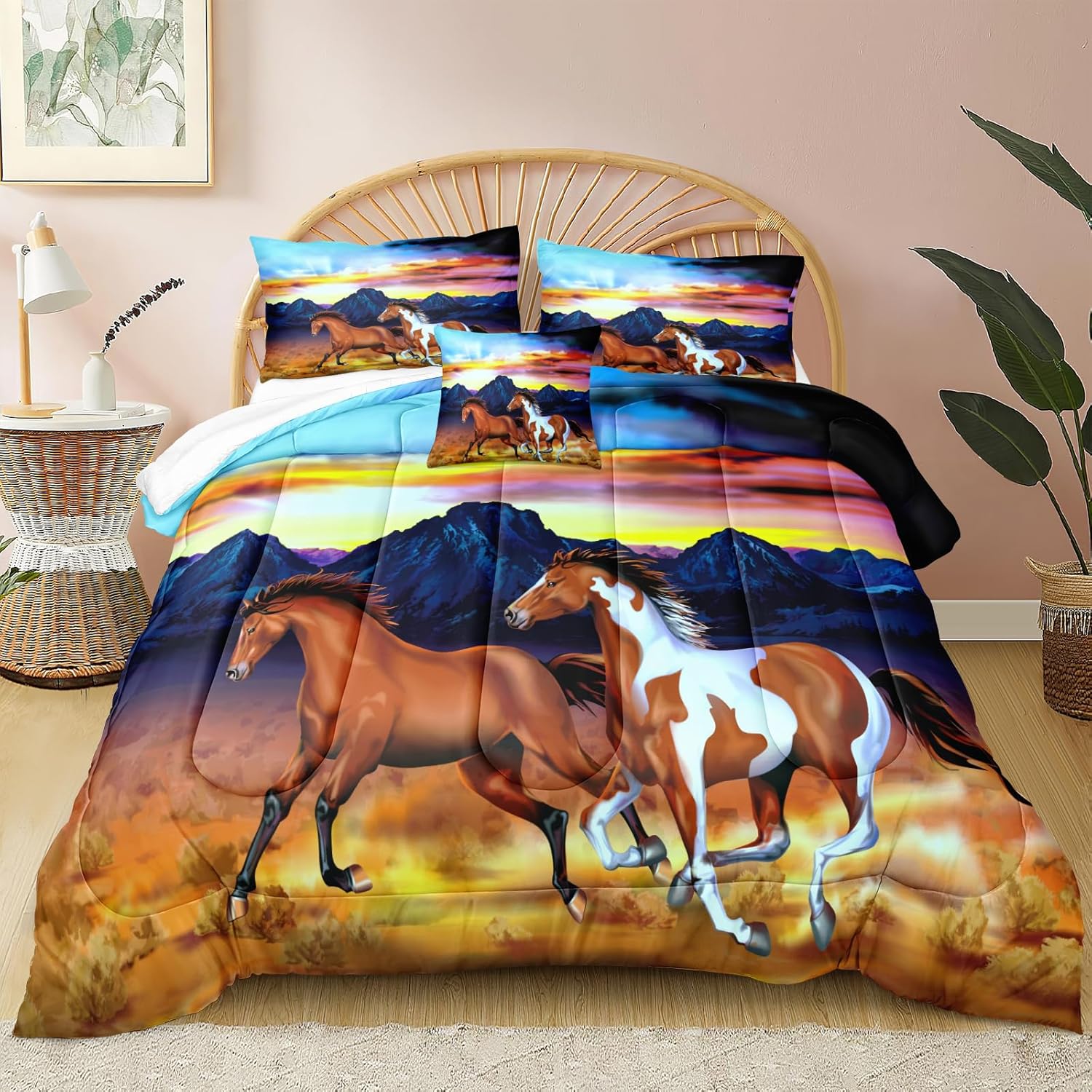 Merryword Horse Comforter Set Queen Size Sunset Nature
