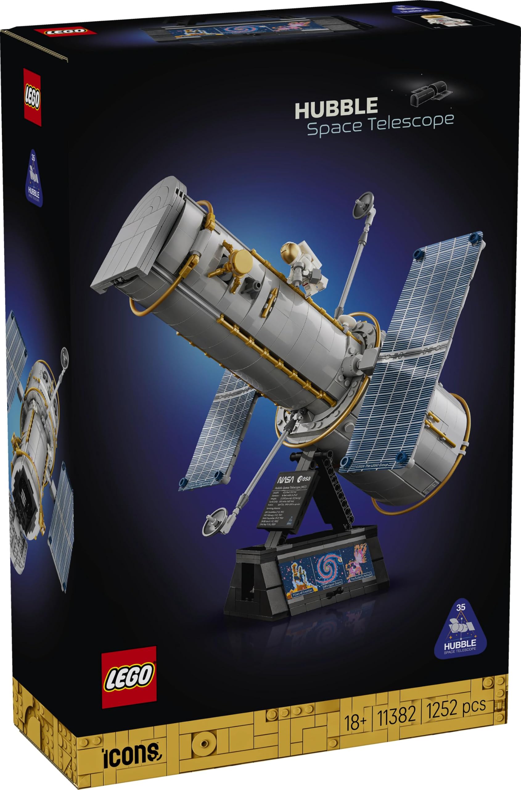 LEGO Icons Hubble-Weltraumteleskop - 3D Modellbau Kreativset für Erwachsene - Mint-Set mit beweglichen Sonnensegeln, Instrumentenschacht & Astronaut Minifigur - DIY Astronomie Geschenk - 11382