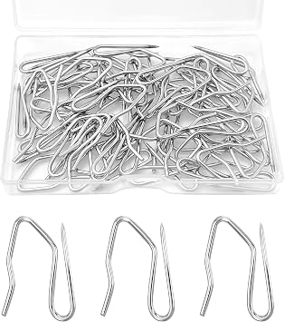 Quacc 50 PCS Stainless Steel Curtain Hooks with Storage Box, 1.2" Metal Drapery Pins Strong Drapery Hook for Door Window Shower Curtains Pleated Drapes