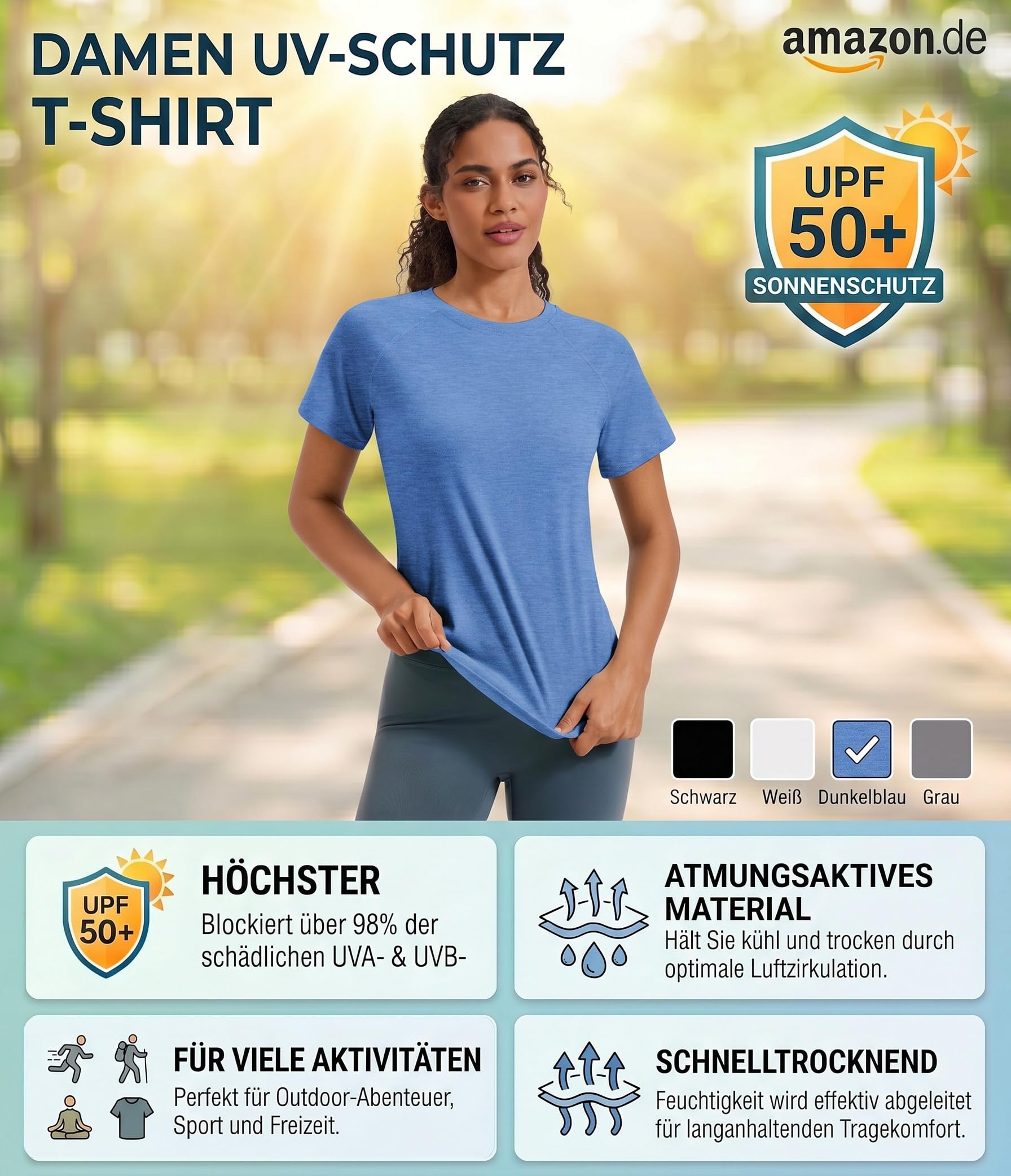 PINSPARK Sportshirt Damen Kurzarm UV-Schutz Sport T-Shirt Atmungsaktiv Netzstoff im Rücken Fintess Laufshirt Leicht Yoga Oberteile Schnelltrocknend Gym Funktionsshirts - 3