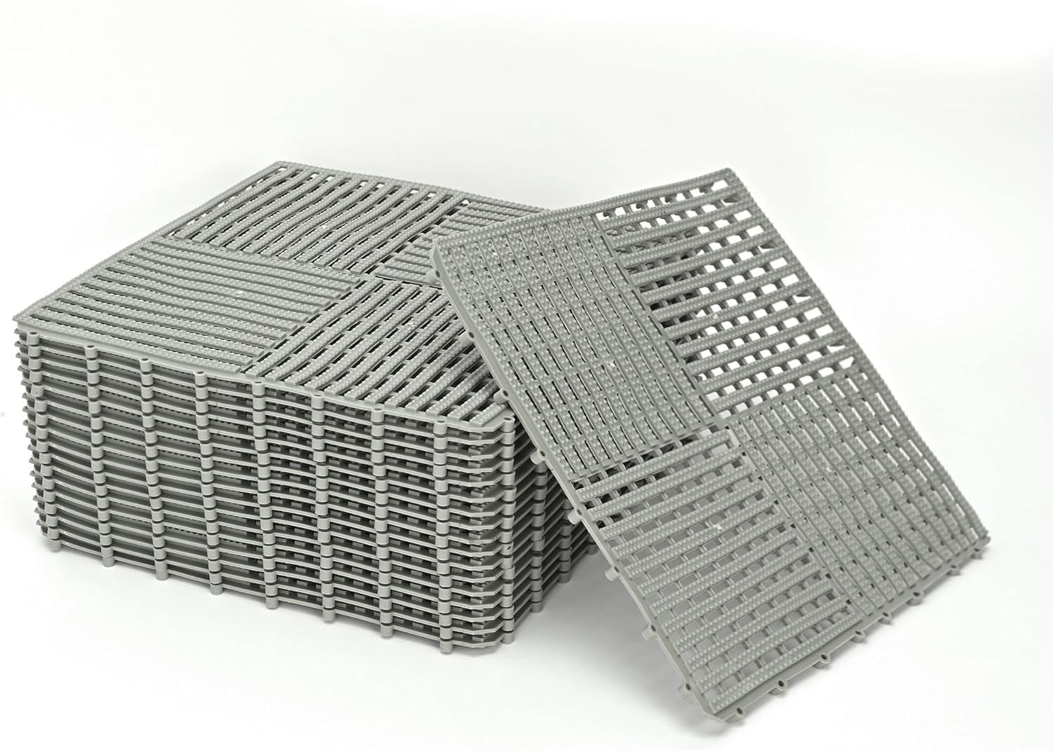 jxgzyy 18Pcs Interlocking Drainage Tiles, 12"×12" Non-Slip Outdoor Flooring, Modular Interlocking Cushion, Soft PVC Drainage Mat for Pool Bathroom Patio Balcony Boat Garage, Gray
