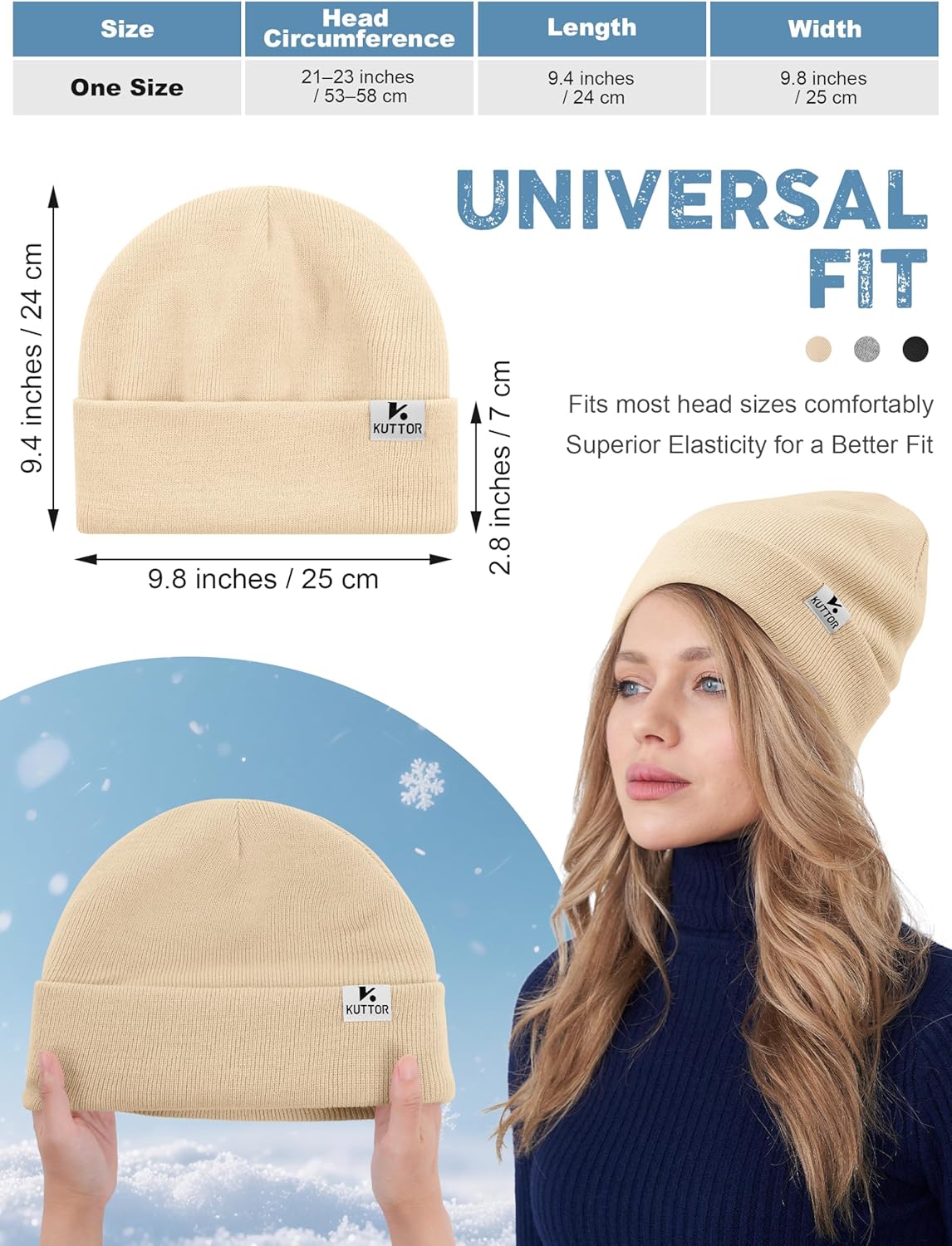 3 Pack Satin Lined Winter Beanie Hats for Men Women Silk Lined Beanies Soft Knit Warm Slouchy Cuffed Winter Hat - Image 2