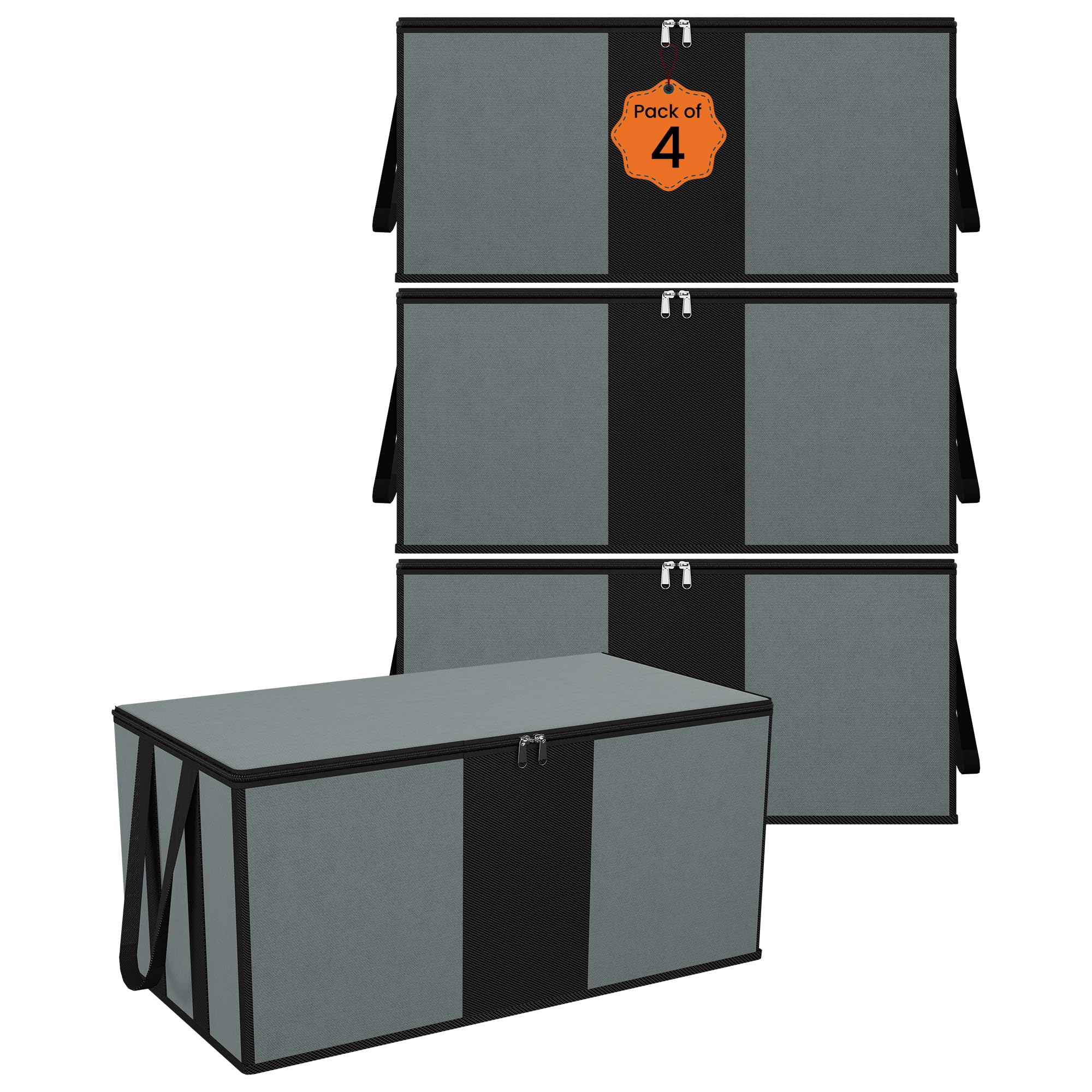 Kuber Industries Unterbett-Aufbewahrungstasche, Schrank-Organizer mit Griff, groß, wasserdicht, faltbare Deckentaschen, Schwarz, Grau, 4 Stück