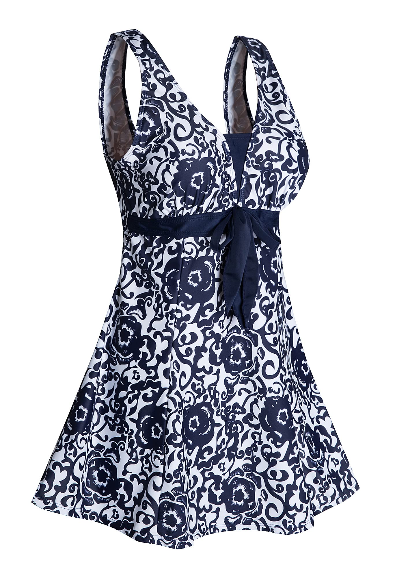 Ecupper Badpak voor dames, uit 1 stuk, buikcontrole, figuurvormend, grote maat, push-up, gevoerd, elegant, Blauwe veer., 4XL