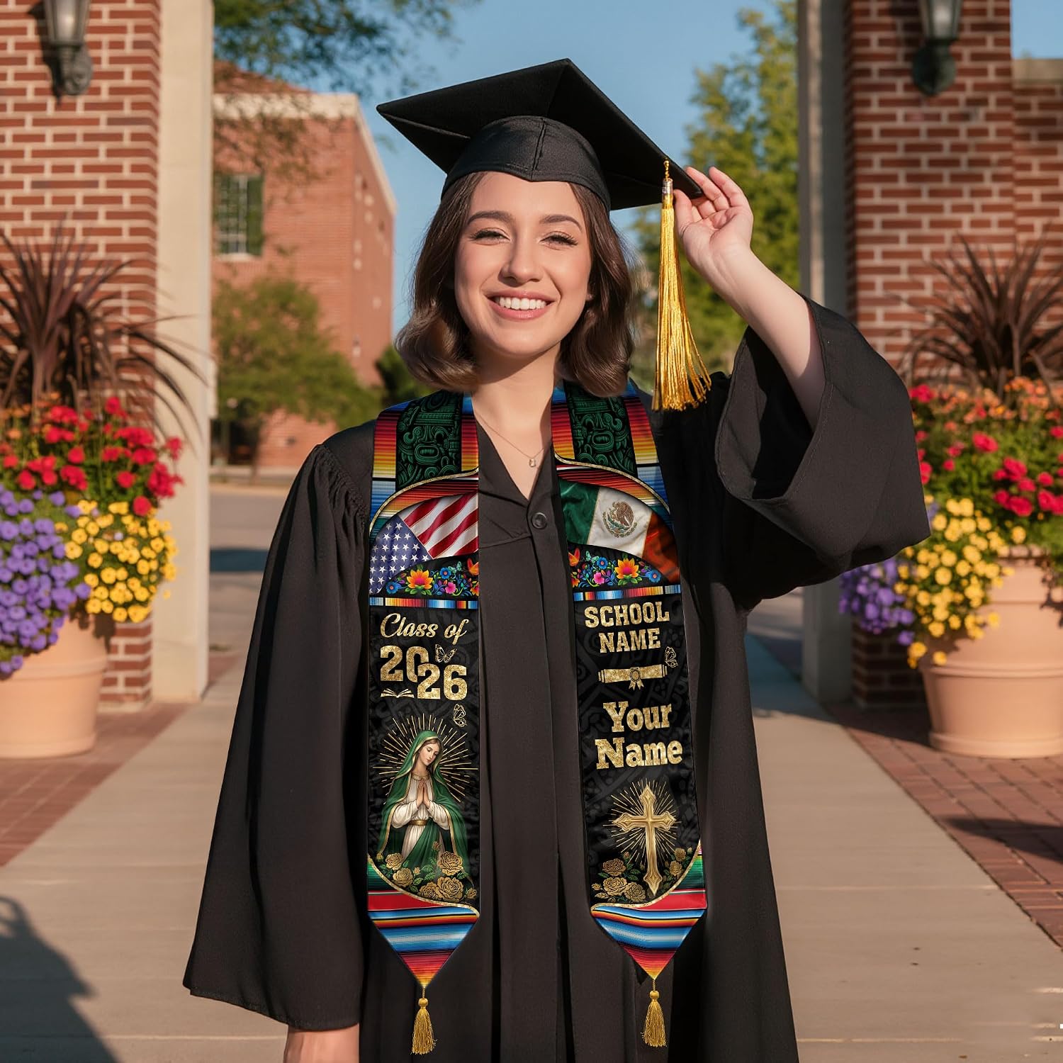 Custom Mexico American Flag Graduation Sash, Class of 2026, Graduation Tassel 2026, Mexico Stole