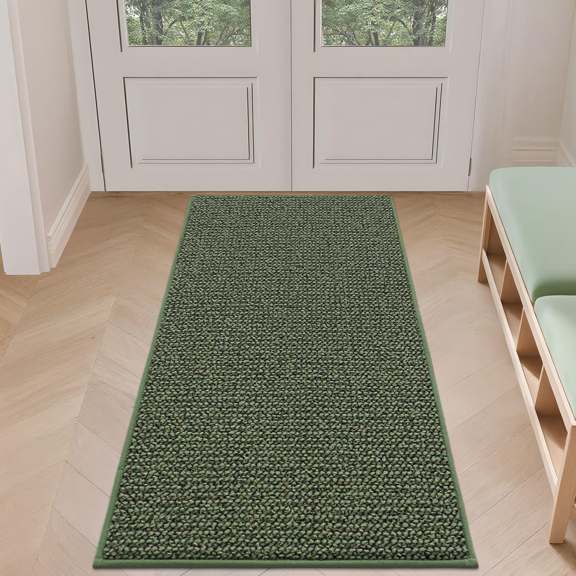 BEQHAUSE Dirt Trapper Door Mat 24" x 60", Non-Slip Washable Doormats, Green