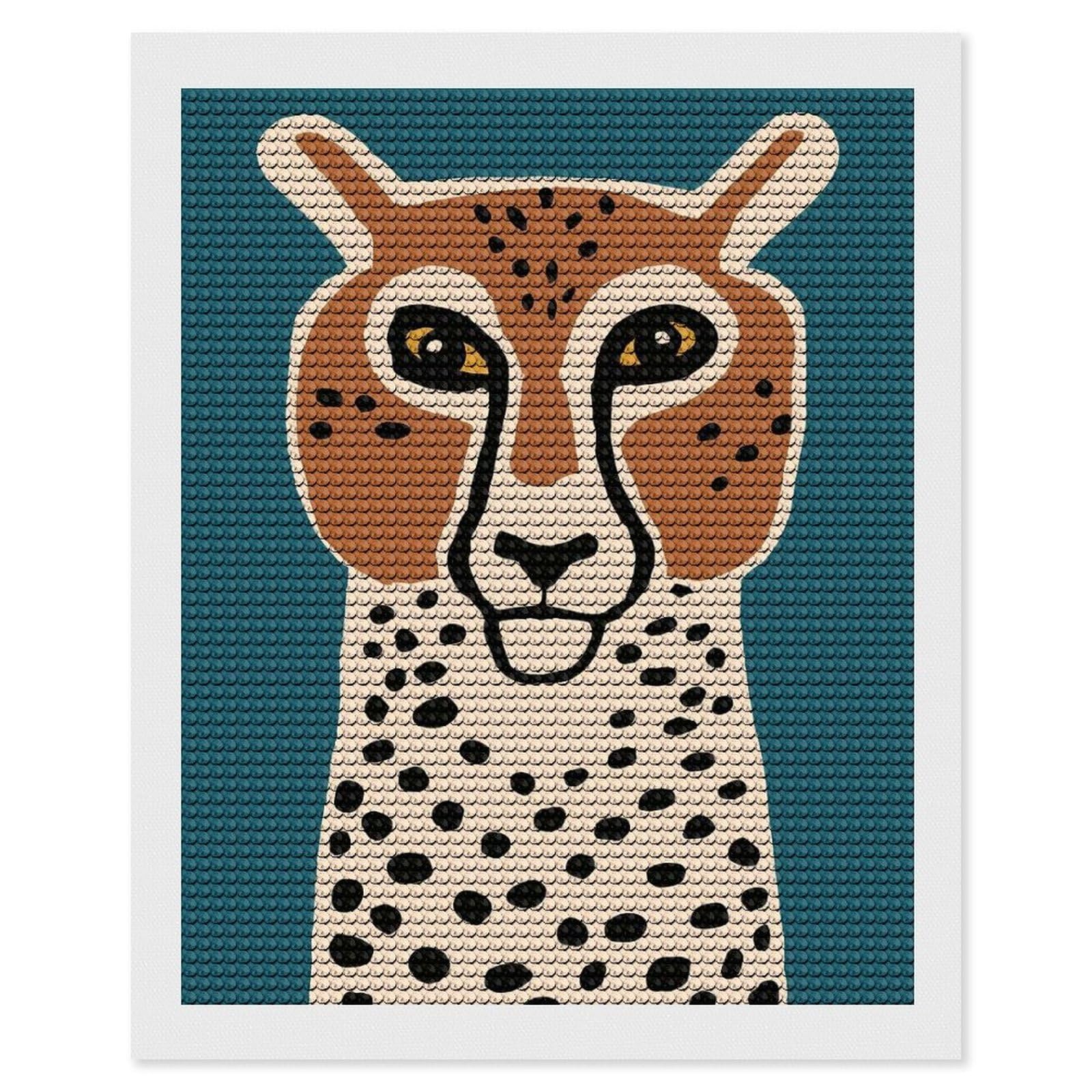 Junmoney Retro Cheetah DIY Diamond Art Canvas Kit 16"x20", Adhesive Canvas, Easy to Enjoy, Farmhouse Decor, Festive Craft Gift