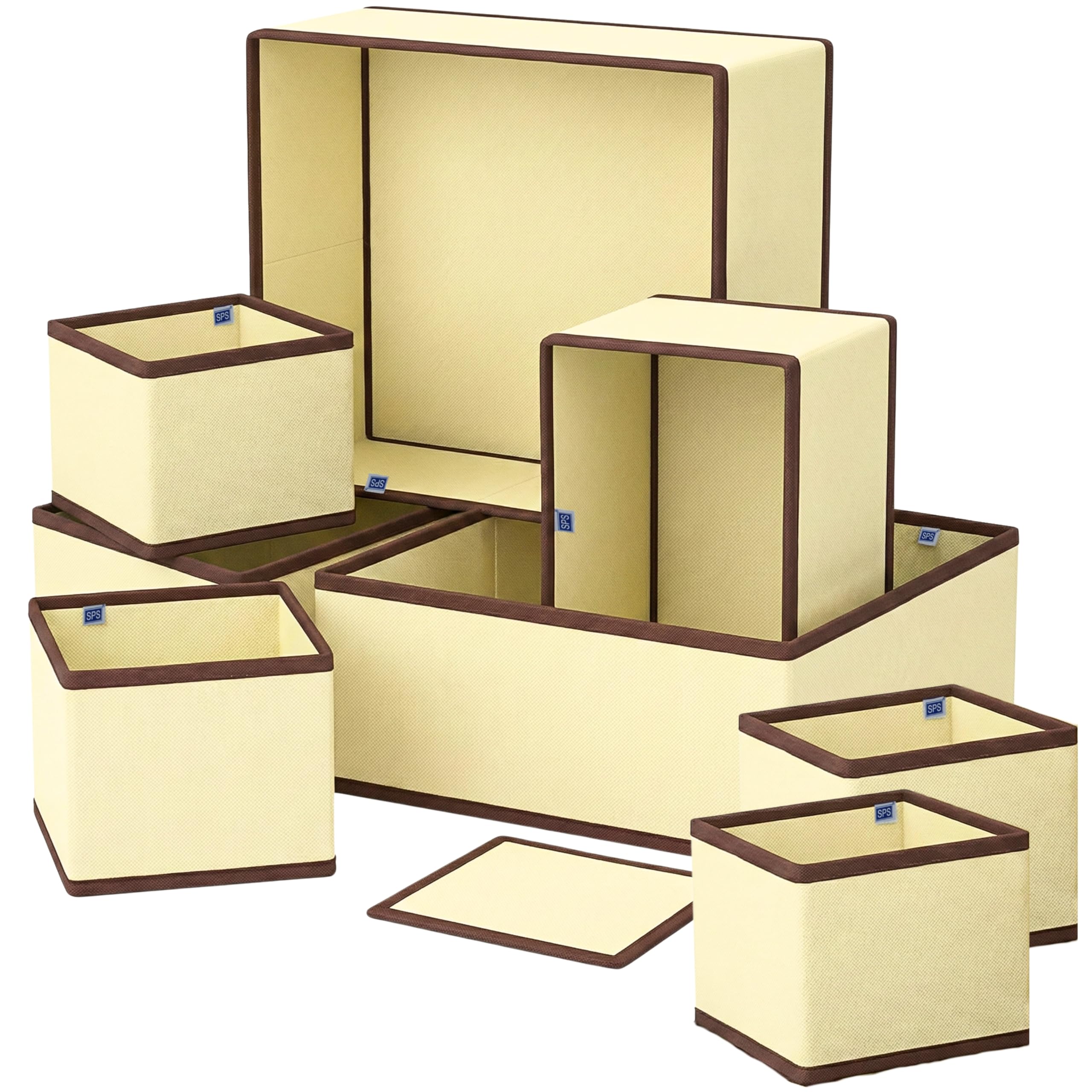 Skrill 8-Piece Foldable Cloth Storage Box Set | Odourless Cube Baskets, Bins & Dividers for Closet & Dresser Drawer Organization | Storage for Shirts, Pants, Underwear, Bras, Inners, Socks - Beige