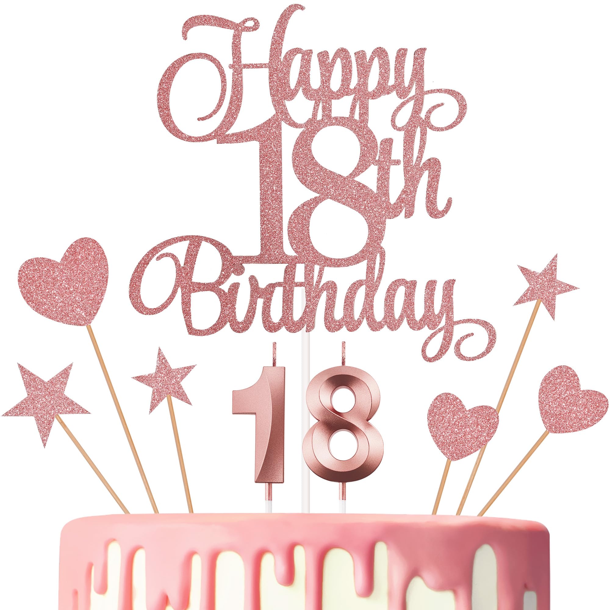 Lecferrarc 18th Birthday Cake Decorations, 18th Birthday Candles Cake Numeral Candles and Glitter Happy 18th Birthday Cake Toppers Set for Birthday