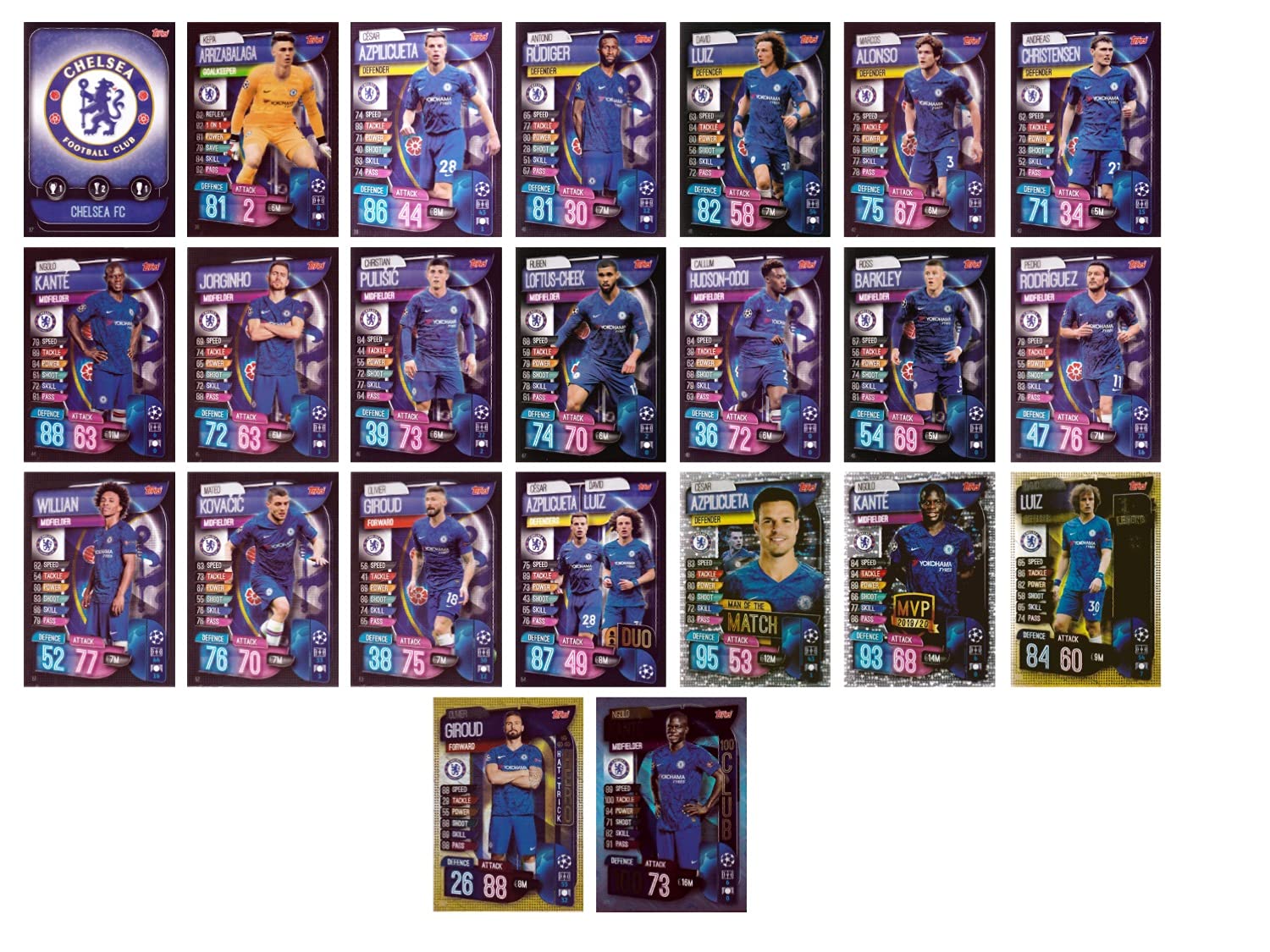 MATCH ATTAX 2019/2020 CHELSEA TEAM SET PLUS FOIL CARDS inc KANTE 100 CLUB
