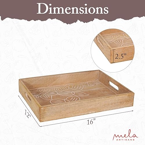 Miniatura 2 de Bandejas decorativas de madera pulida mediana con asas, bandeja de granja "Trellis para mesa auxiliar" - Bandeja de madera para servir en la cama -