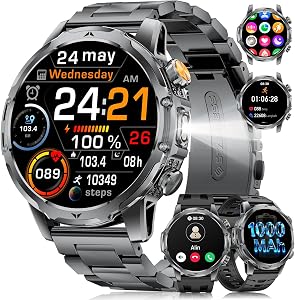 💎 75% MEGA DEAL! Montre Connectée Homme,1000mAh Batterie/1.53”HD Écran/LED Lampe/Appel Bluetooth Smartwatch Homme,Moniteur de Fréquence Cardiaque et Sommeil/120+ Modes Sportifs IP68 pour Android iOS, Noir