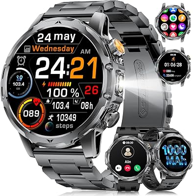 💎 75% MEGA DEAL! Montre Connectée Homme,1000mAh Batterie/1.53”HD Écran/LED Lampe/Appel Bluetooth Smartwatch Homme,Moniteur de Fréquence Cardiaque et Sommeil/120+ Modes Sportifs IP68 pour Android iOS, Noir