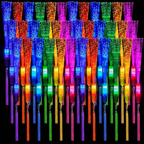 Skylety Paquete de 36 varitas de fibra óptica, varitas de luz LED, varitas intermitentes a granel con baterías incluidas para cumpleaños, boda,