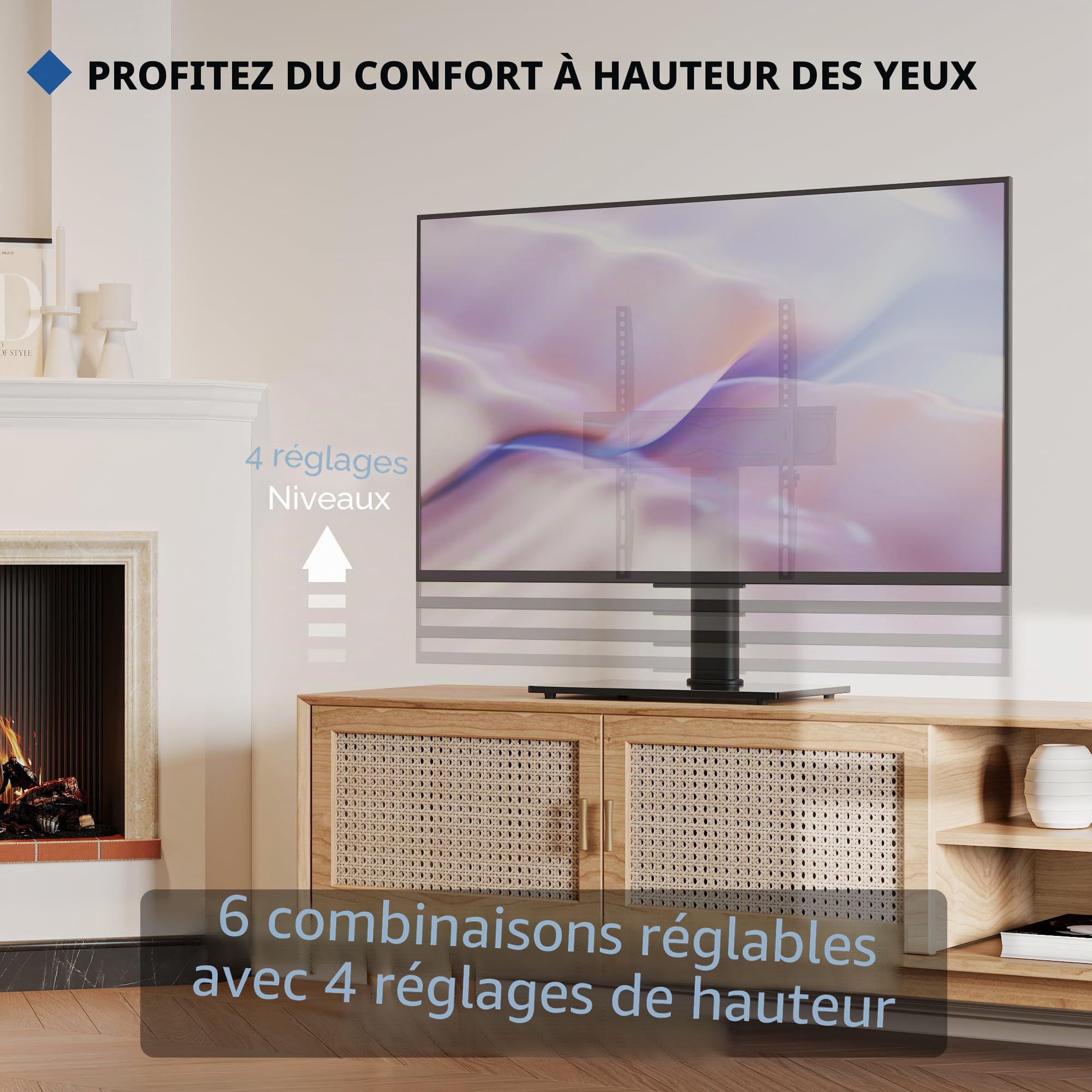 BONTEC Support TV sur Pied de 23 à 60 Pouces LCD/LED/Plasma Jusqu’à 45 kg, Pied TV Universel Hauteur Réglable avec Base en Verre Trempé de 8 mm, Max VESA 400x400 mm