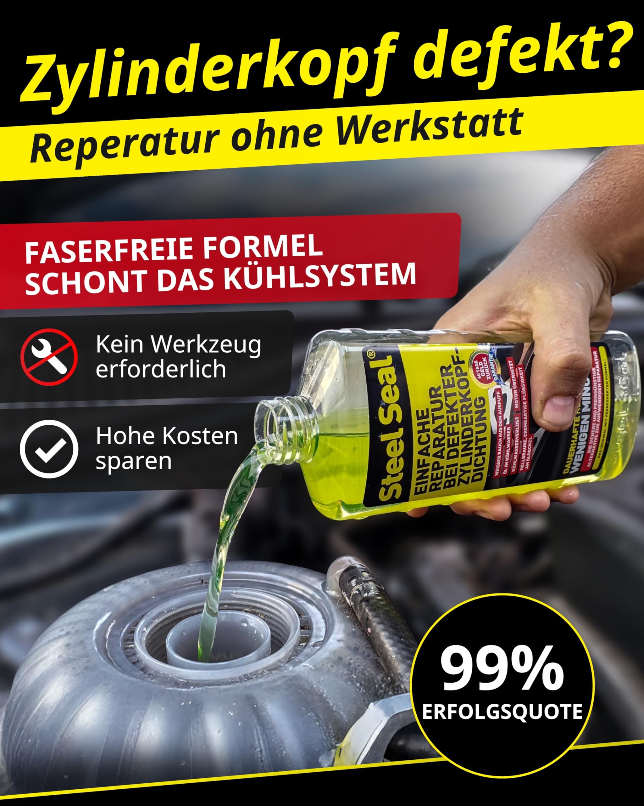 STEEL SEAL Zylinderkopfdichtung Dichtmittel – Zylinderkopfdichtung abdichten, Kühlwasserverlust stoppen & Motorschäden vermeiden – Reparatur ohne Werkstatt für alle wassergekühlten Motoren