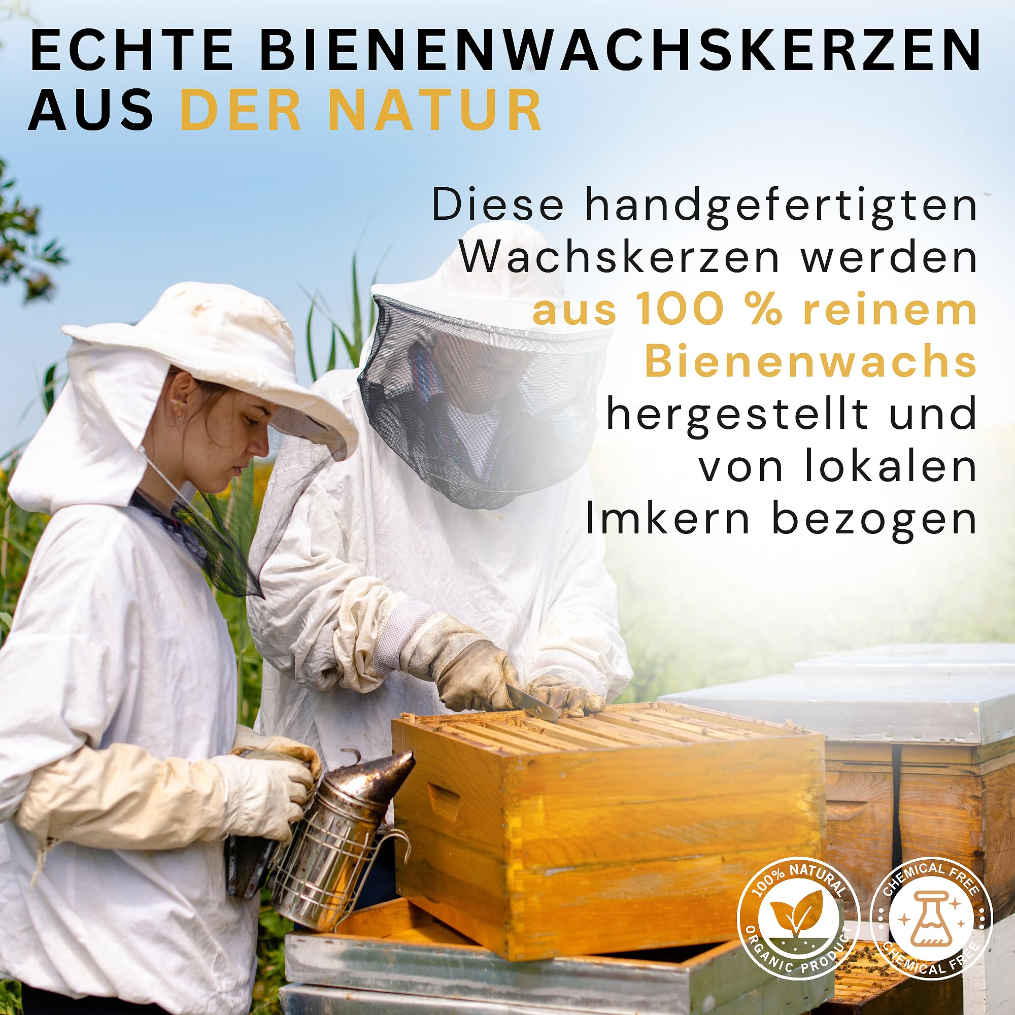 Danilovo Stabkerzen Bienenwachskerzen 10 Stück – Natürliche, Nachhaltige, Lang Brennende Bienenwachskerze für Jeden Anlass & Kerzenständer - Honigduftende, Reine Bienenwachs Kerzen