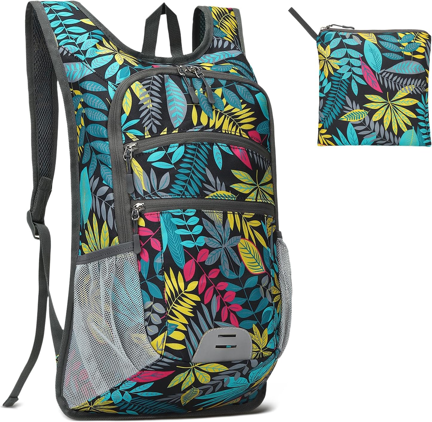 20L Foldable Backpack for Men Women, Ultra Lightweight Water-Resistant Small Packable Hiking Daypack for Travel Camping Outdoor (Leaf Print)