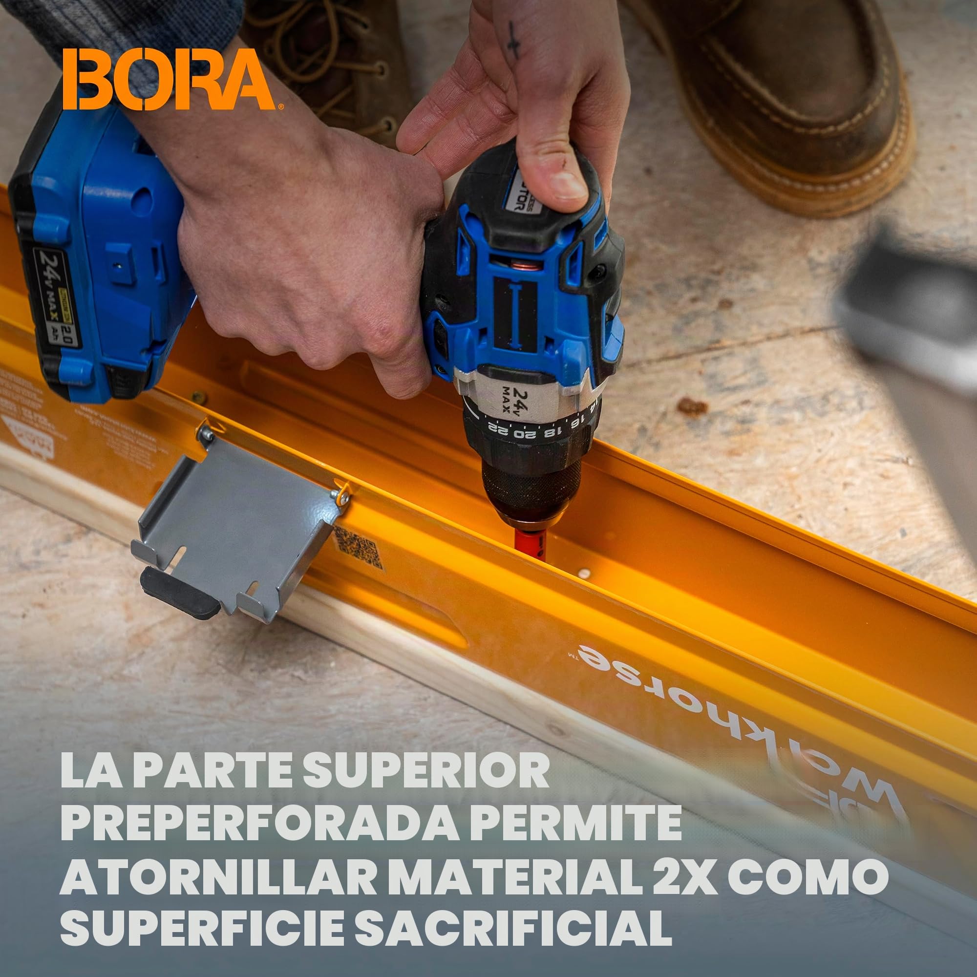 BORA Workhorse - Caballos de Sierra, Paquete de 2 caballetes Plegables Resistentes con Patas Ajustables, Caballo de Sierra Resistente para contratistas, Banco de Trabajo portátil PM-3330T, Naranja