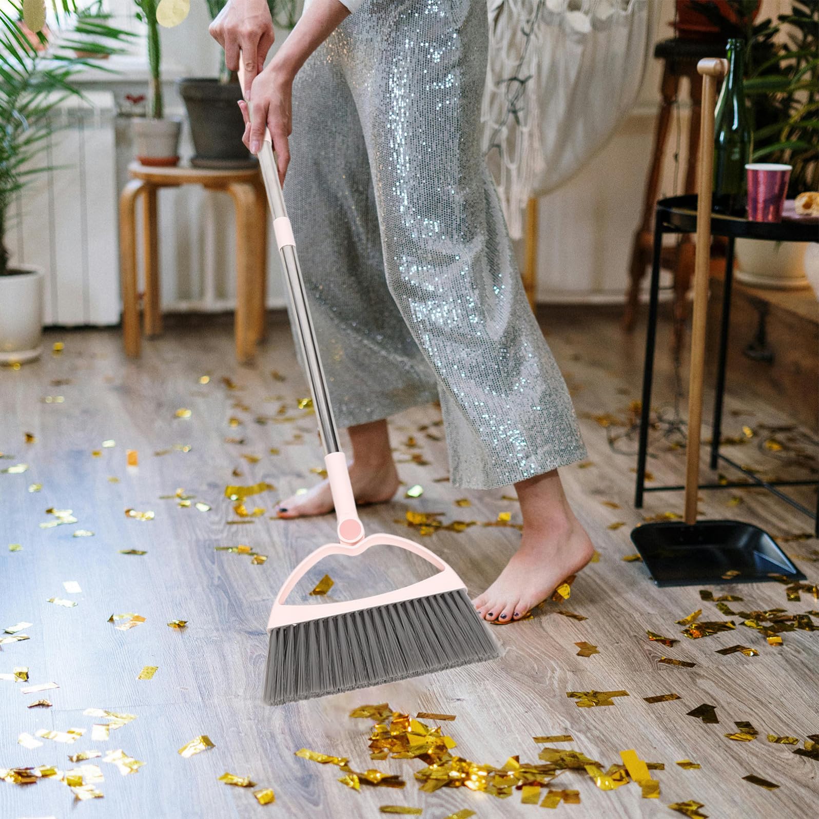 Cabilock Set di Scopa e Paletta Superficie Liscia in Pp e Acciaio Inossidabile Design Leggero per Ragazza per Pulizie Domestiche e attività -