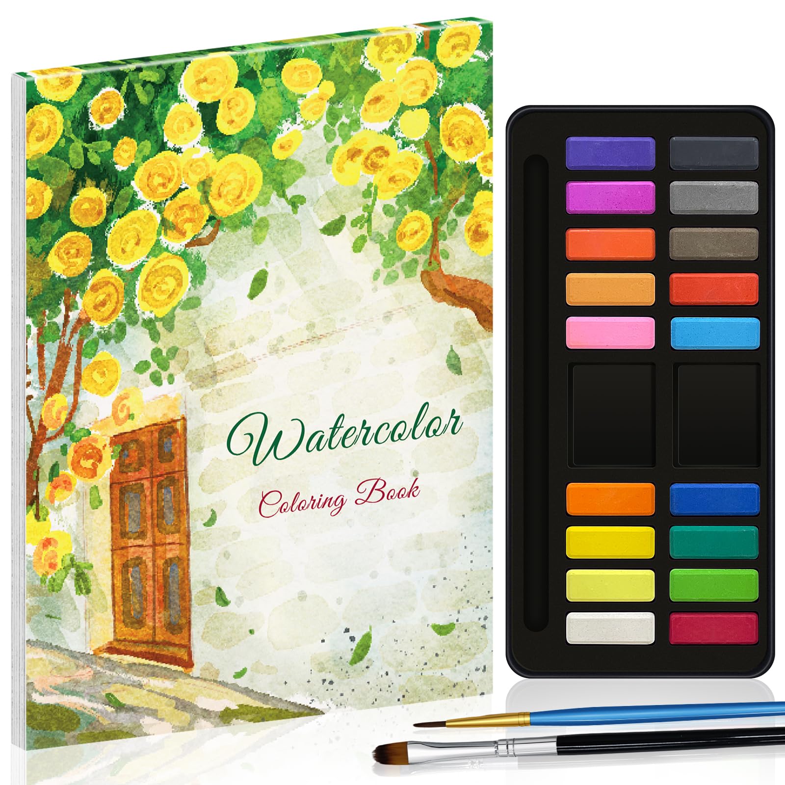 Elfew Libro de Acuarela y 18 Colores, Juego de Libro de Trabajo de Acuarela Para Adultos y Principiantes, Libro Para Colorear Adulto, Papel Acuarela
