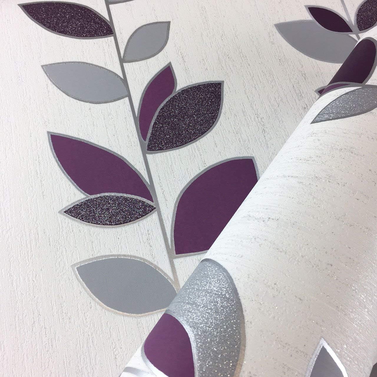 Synergy Leaf Wallpaper Glitter Sparkle Luxury Textured Vinyl 4 Colours