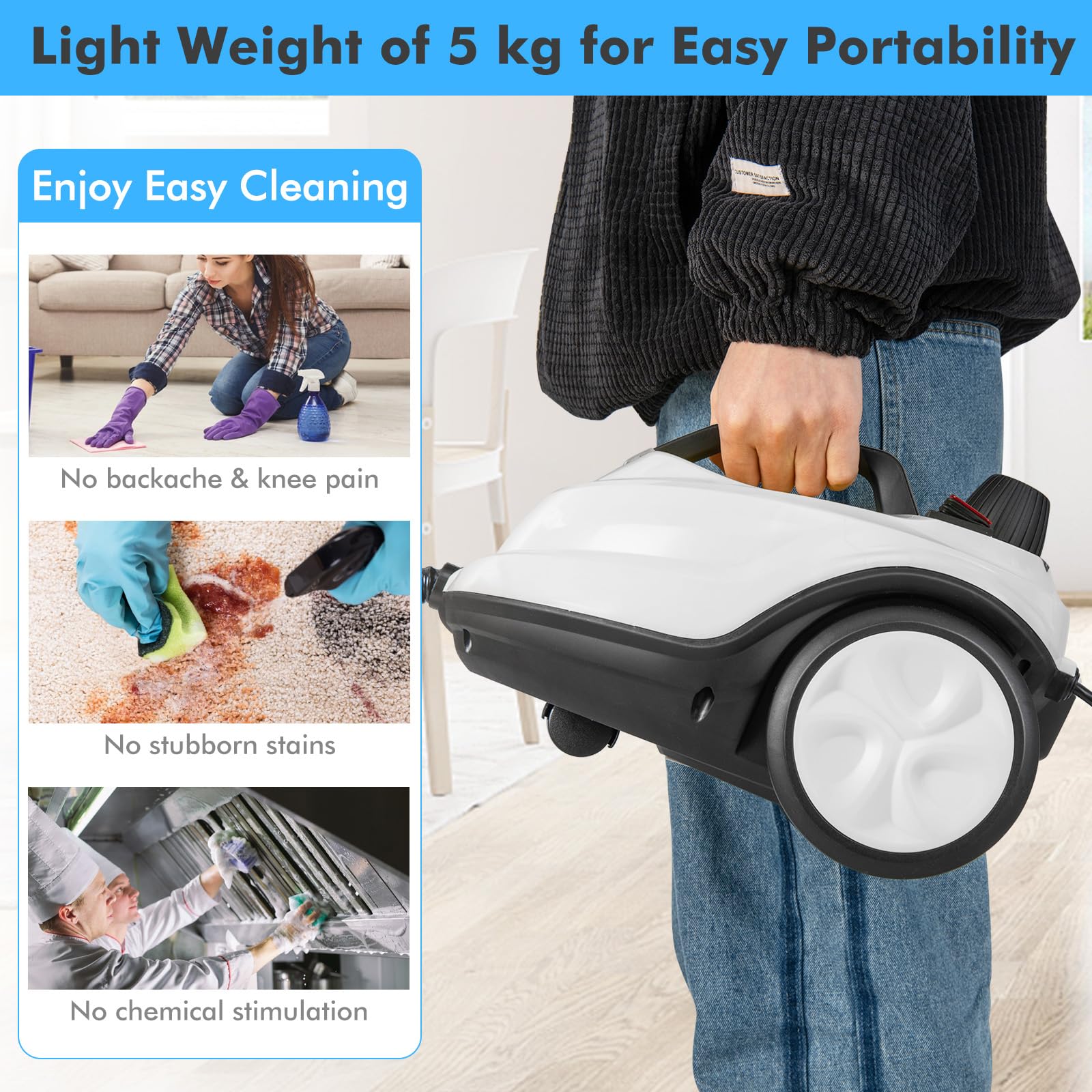 FANTASK Steam Cleaner - Limpiador de vapor (2000 W, incluye 13 accesorios y cable de alimentación de 5 m, presión de vapor: máx. 5 bar, temperatura de hasta 160 ℃, potencia: 108 m², depósito de 1,8 L