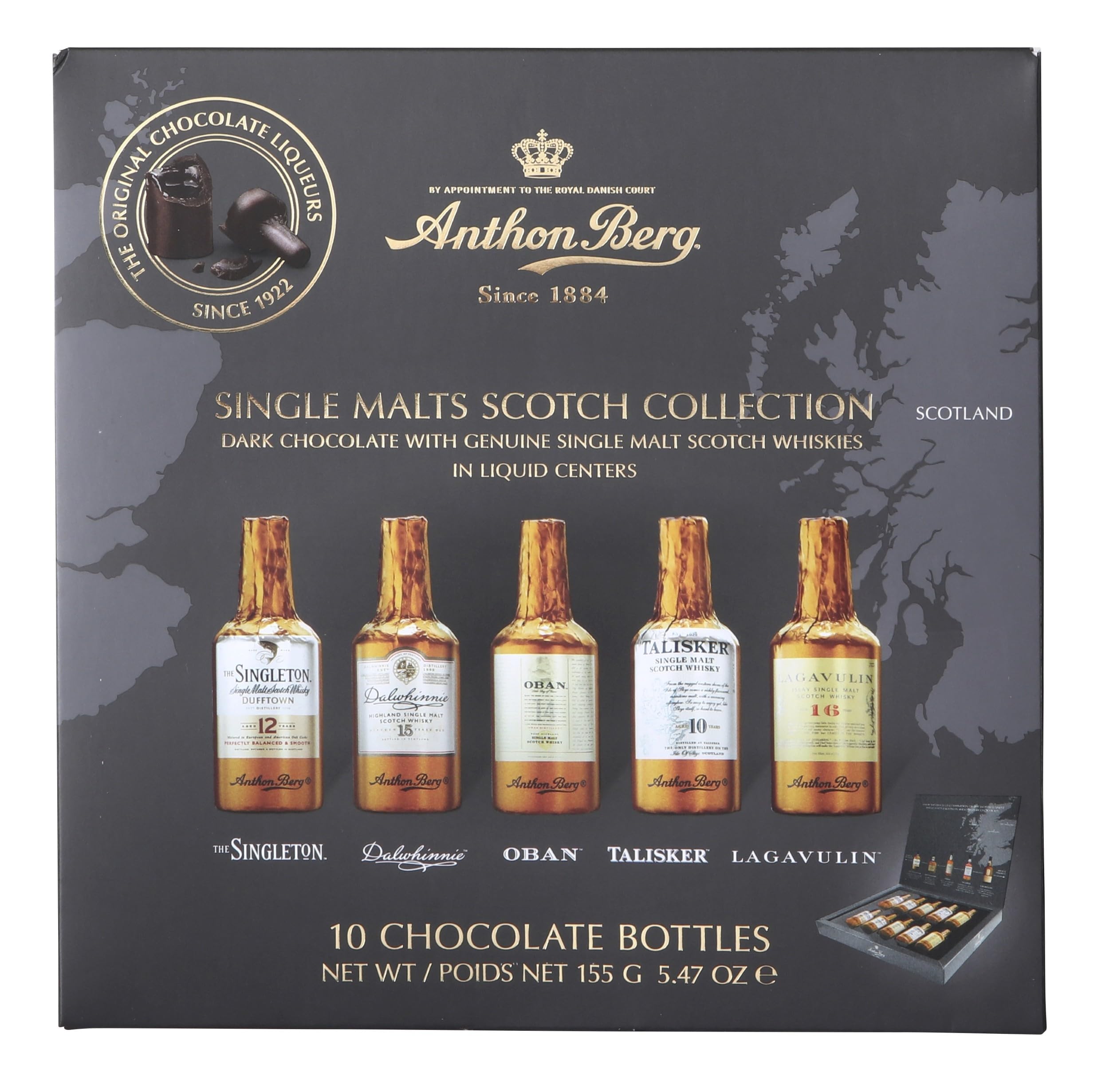 10 Single Malt Scotch Whisky Liqueurs, with a Delicious Chocolate filling, 155 g (Pack of 1)