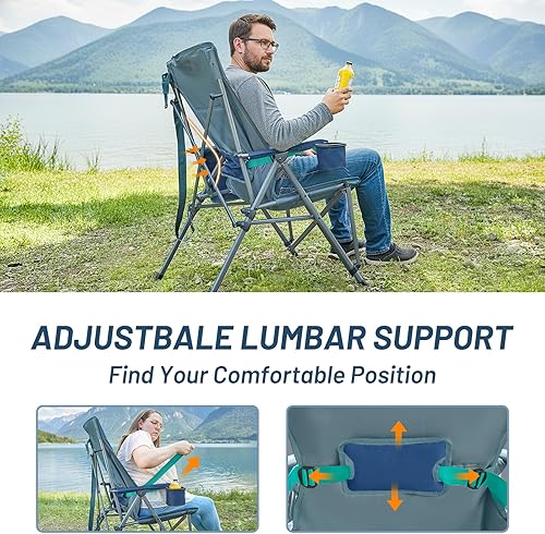 Miniatura 7 de TIMBER RIDGE Silla de campamento de gran tamaño con soporte lumbar, silla plegable portátil resistente para adultos soporta 450 libras para