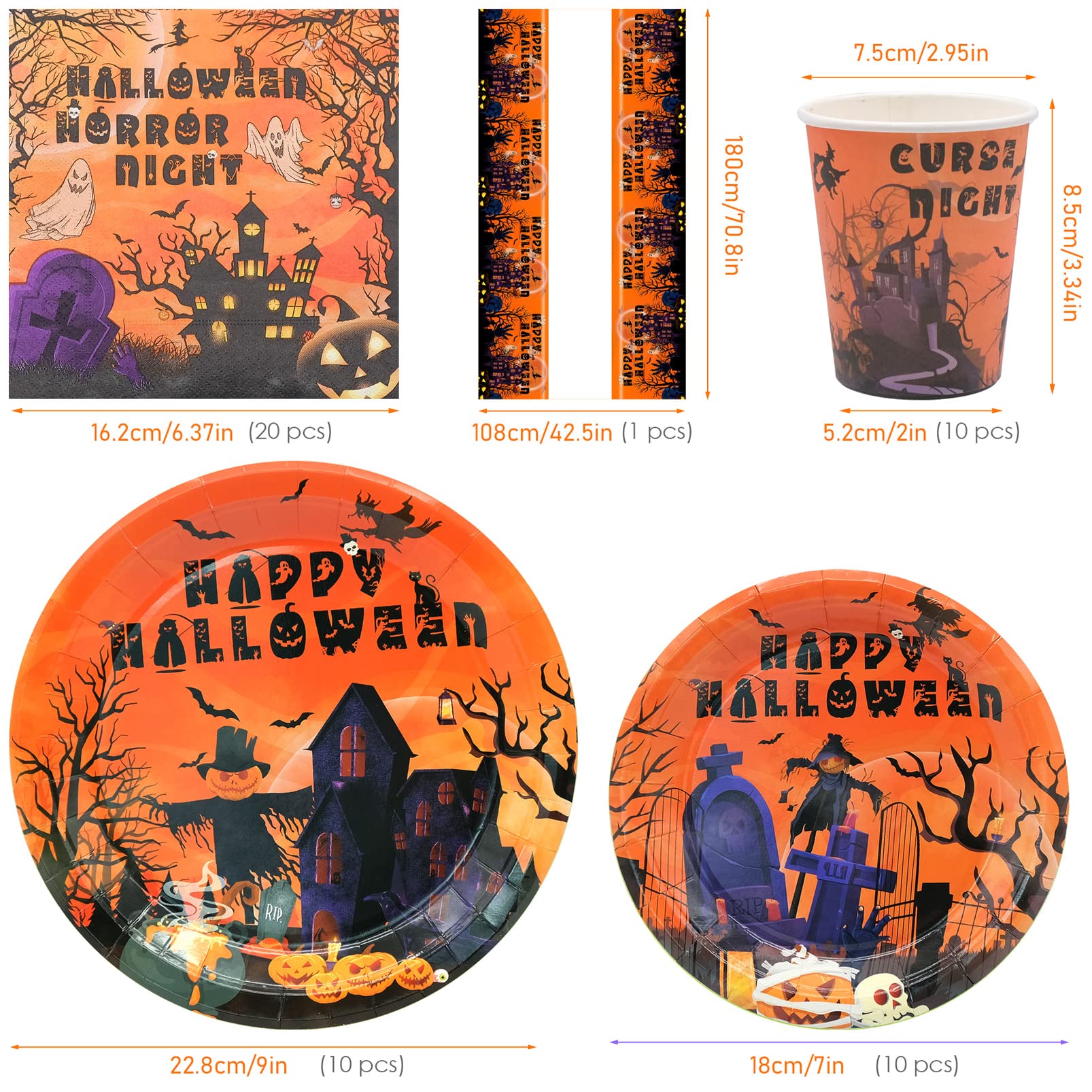 Set Stoviglie Halloween 51 Pezzi - Piatti, Bicchieri, Tovaglioli Con Scheletri - Per Feste Da 10 Ospiti - Foto 9