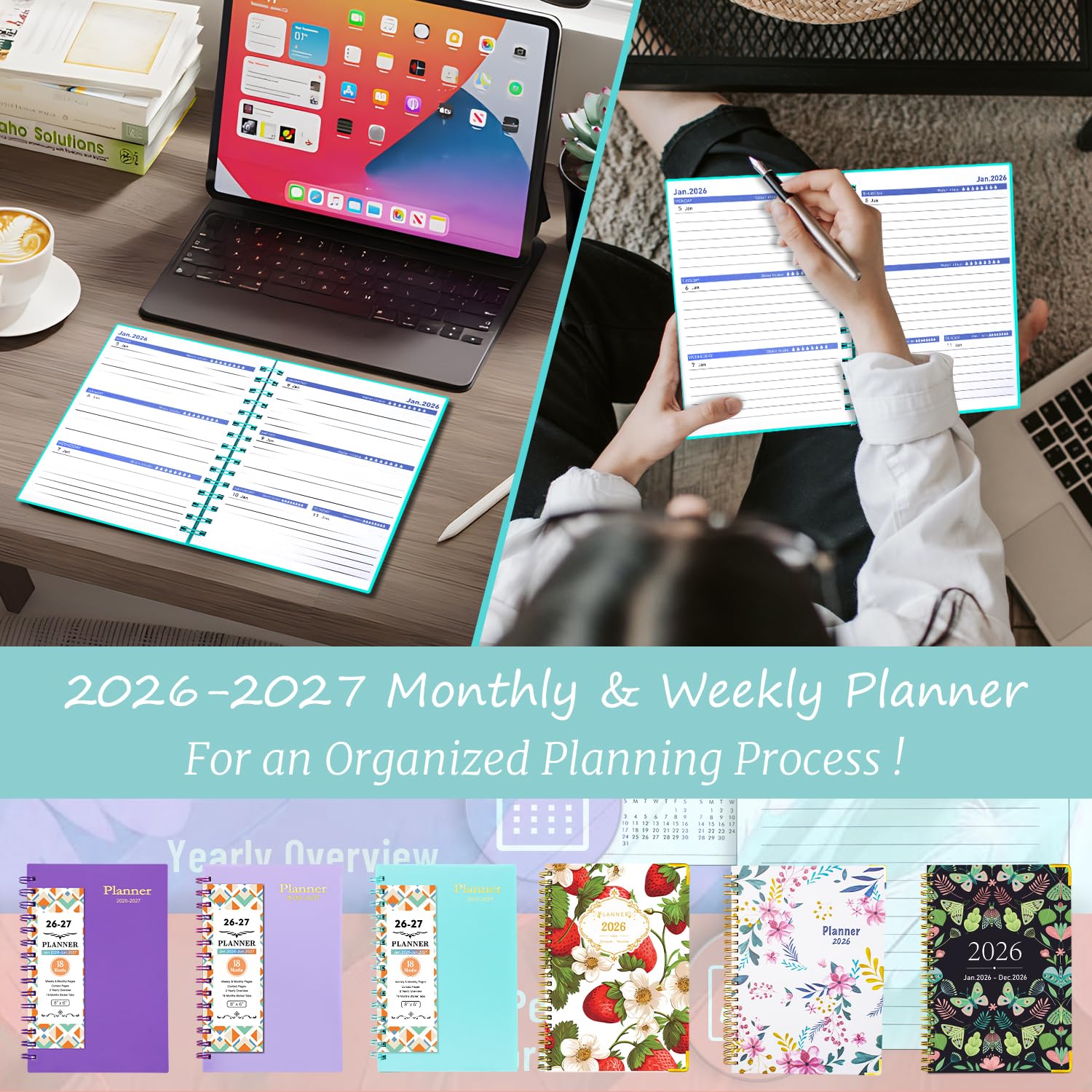 BLESWIN Wochenplaner 2025 2026, Terminplaner A5 mit 18 Monaten Kalender 2025 Buchkalender, Wochenplaner mit Stickern Index Tabs, Januar 2025-Juni 2026, Kalender 2025 A5, Organisiert Bleiben, Flieder