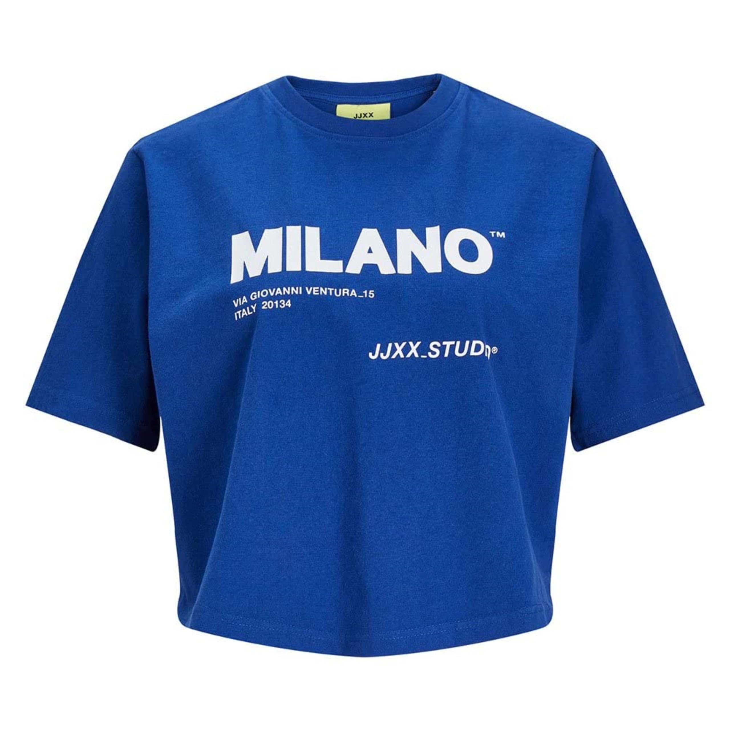 JJXX JXBrook Relaxed Female T-Shirt, Sodalite Blue/Print: Bright White Milano Print, XS